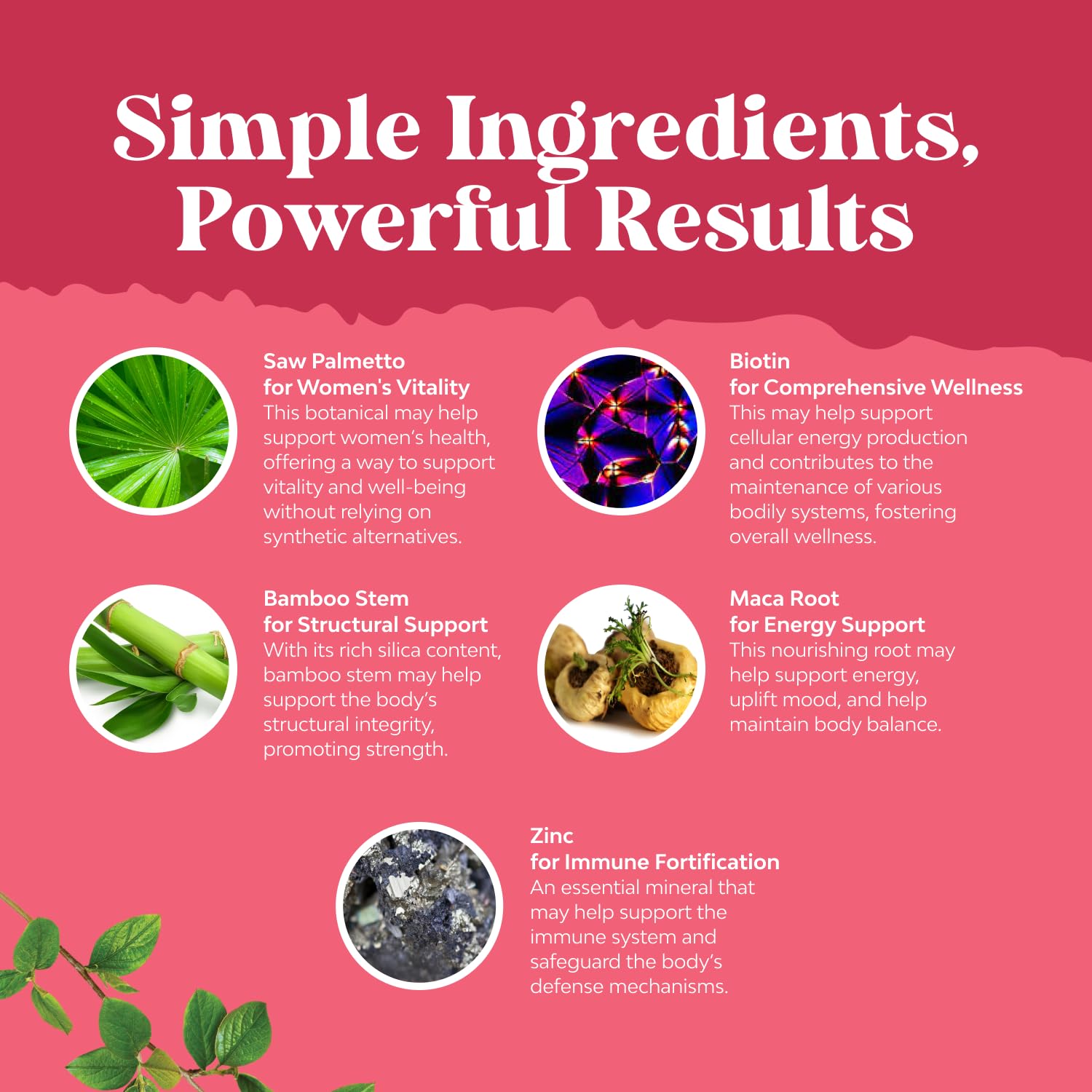 Natures Craft etiqueta con ingredientes maca, biotina y saw palmetto