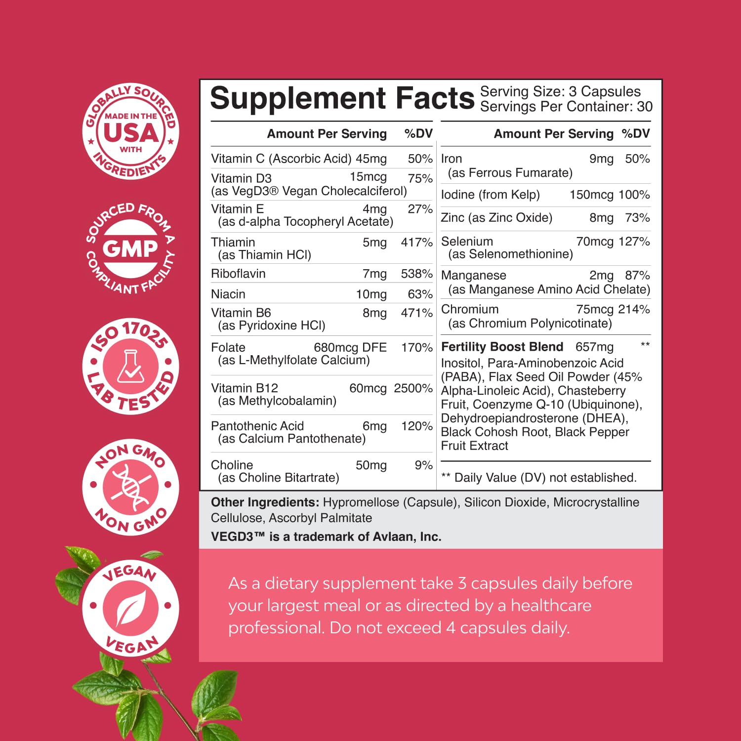 Natures Craft etiqueta con valores nutricionales que destaca pureza y trazabilidad