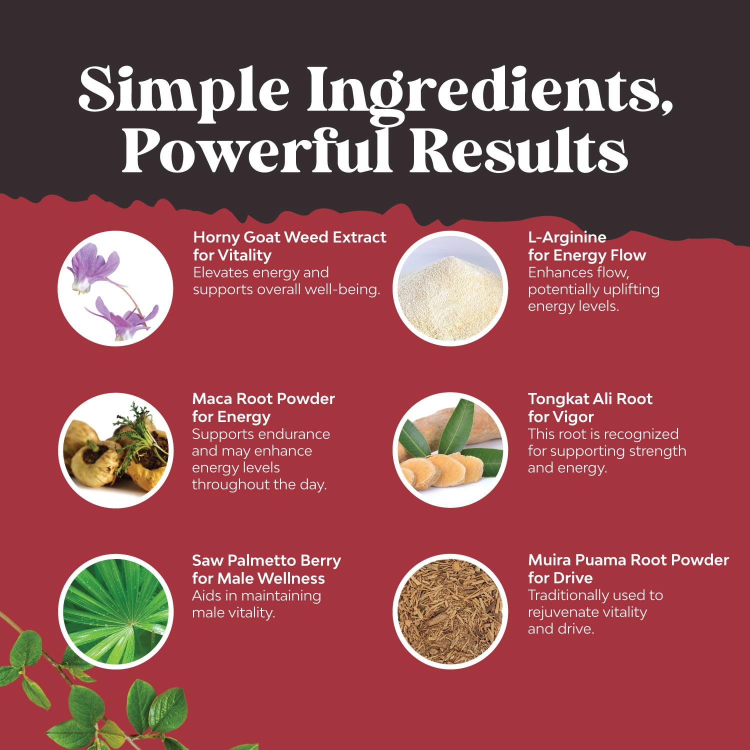 Natures Craft ingredientes naturales como maca negra y ginseng para respaldo botánico