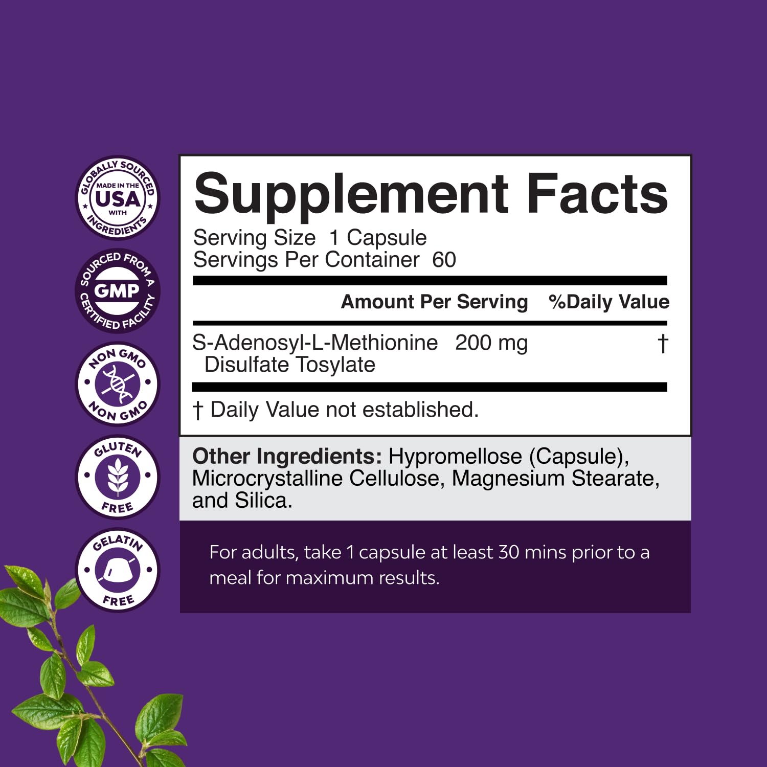 Natures Craft gráfico que destaca la dosis de 200 mg por cápsula