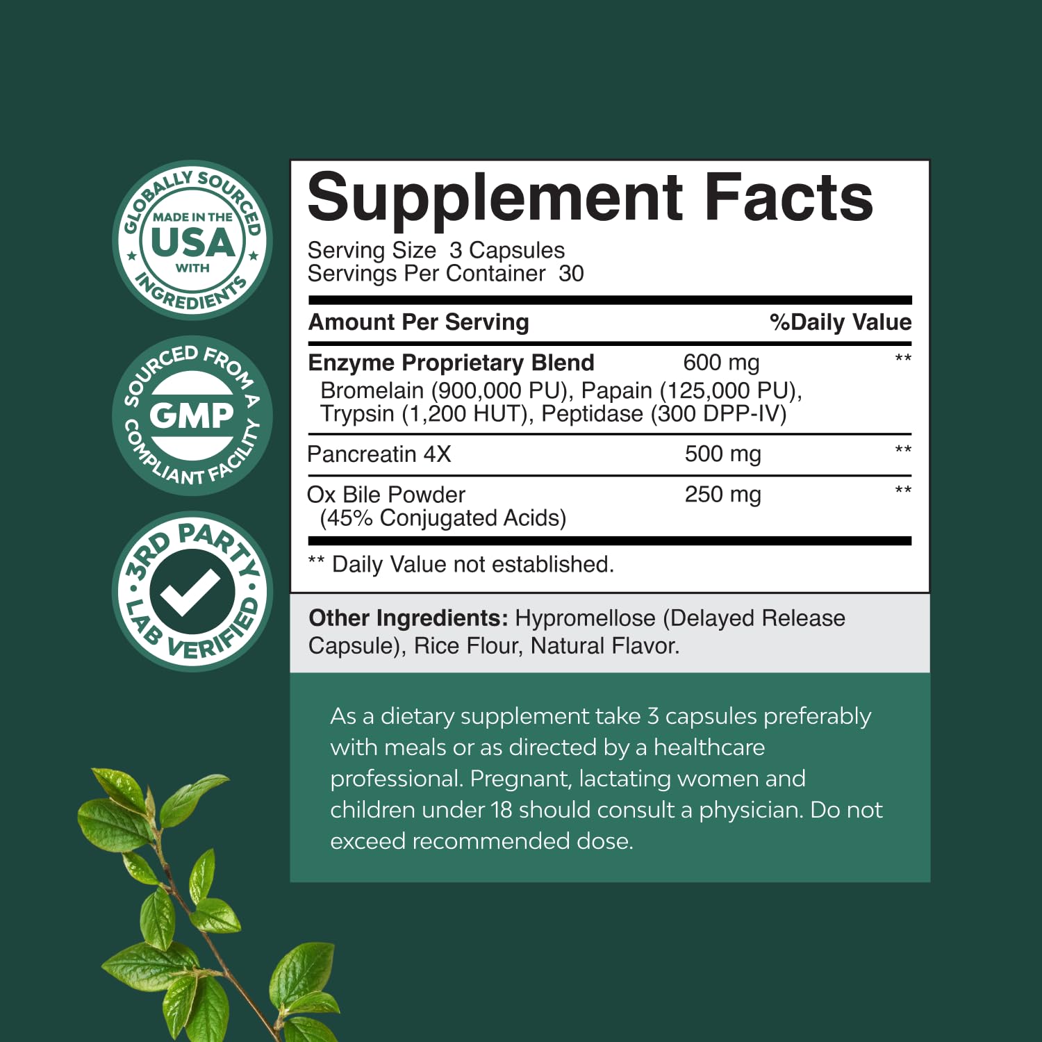 Natures Craft tabla nutricional ampliada para ver dosis y componentes