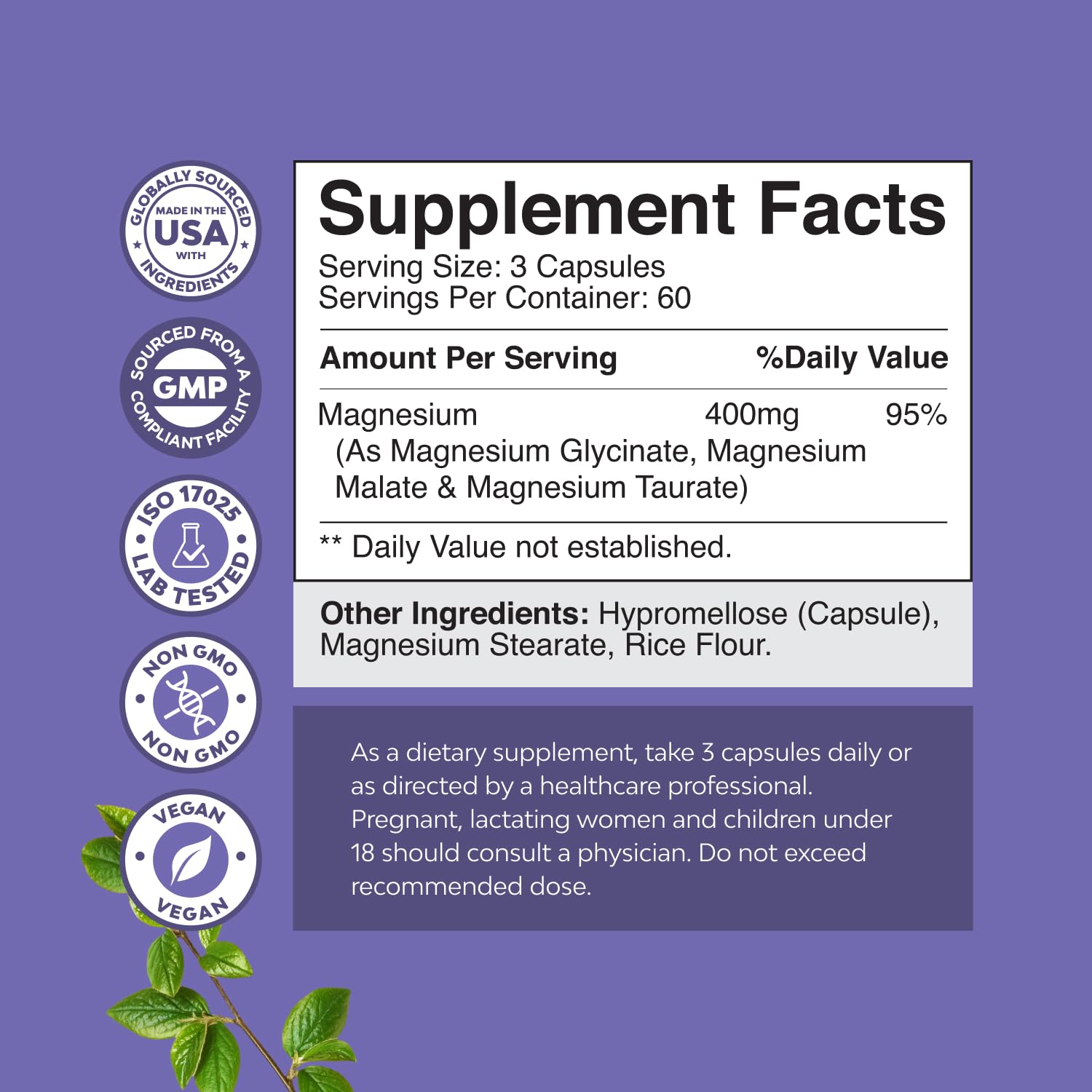 Natures Craft etiqueta nutricional legible, muestra información de 400 mg por porción