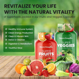 Nature's Evergreen polvo de frutas y verduras destacando origen natural