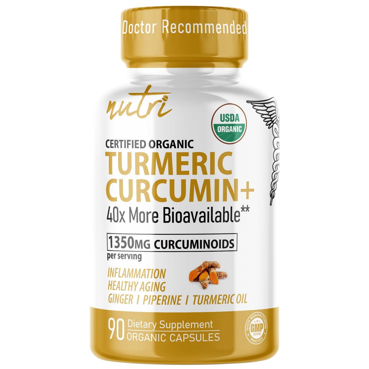 Nature's Fusions envase frontal Nutri Organic Turmeric Curcumin mostrando la dosis