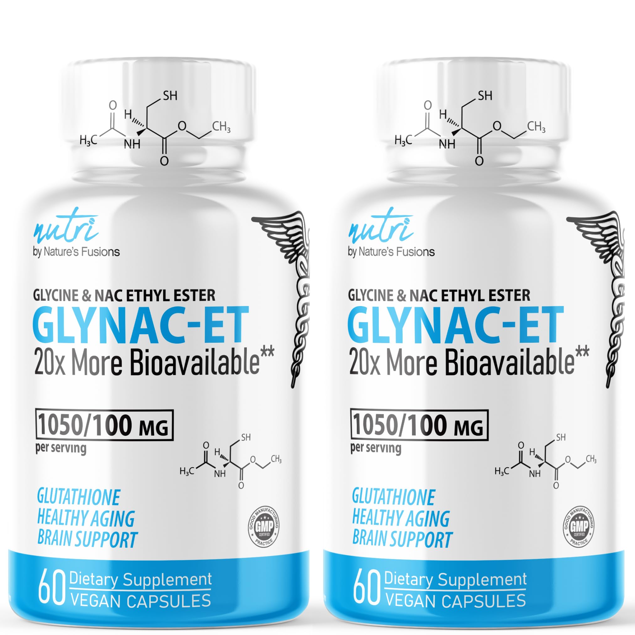 Nature's Fusions envase frontal que muestra GlyNAC-ET con dosis clara
