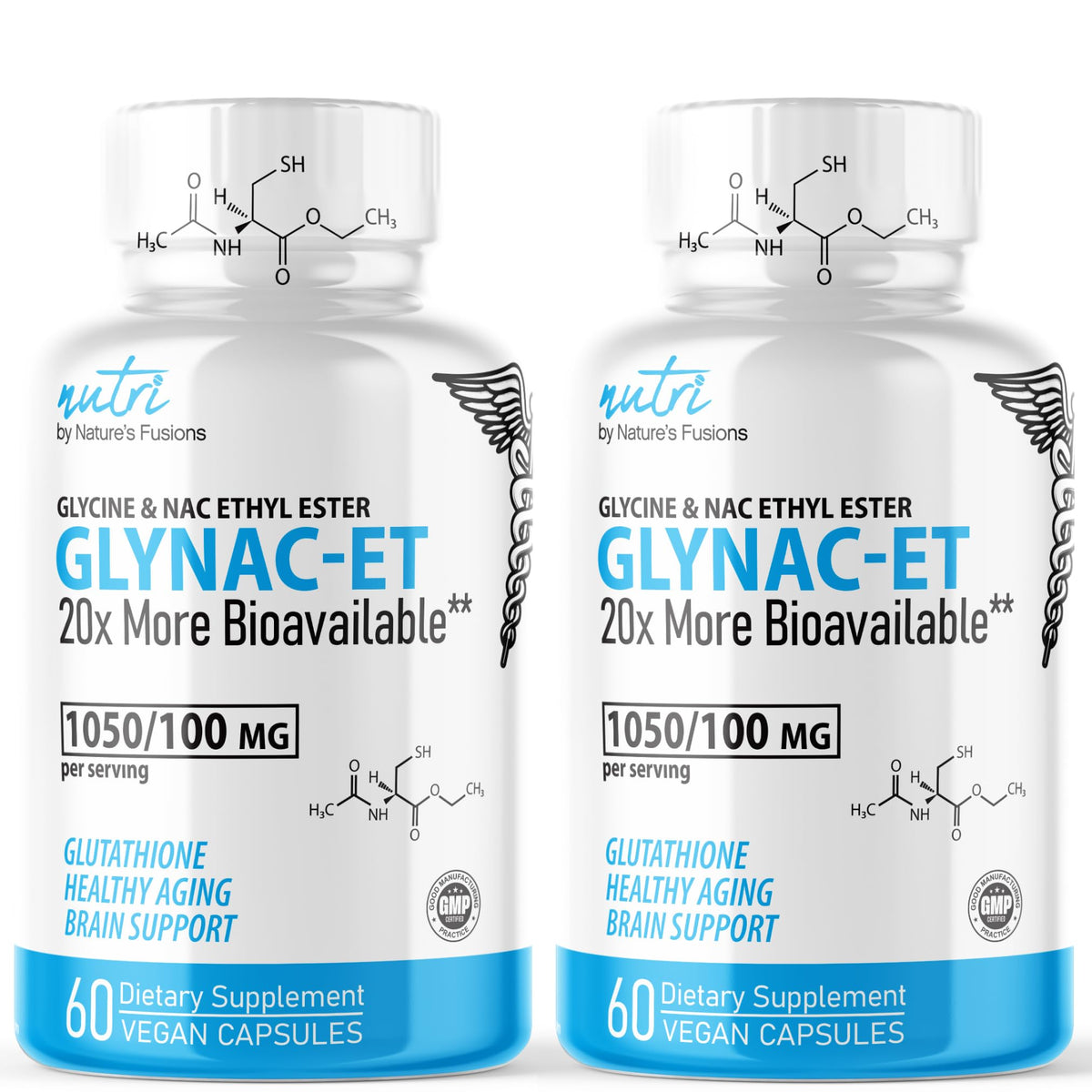 Nature's Fusions envase frontal que muestra GlyNAC-ET con dosis clara