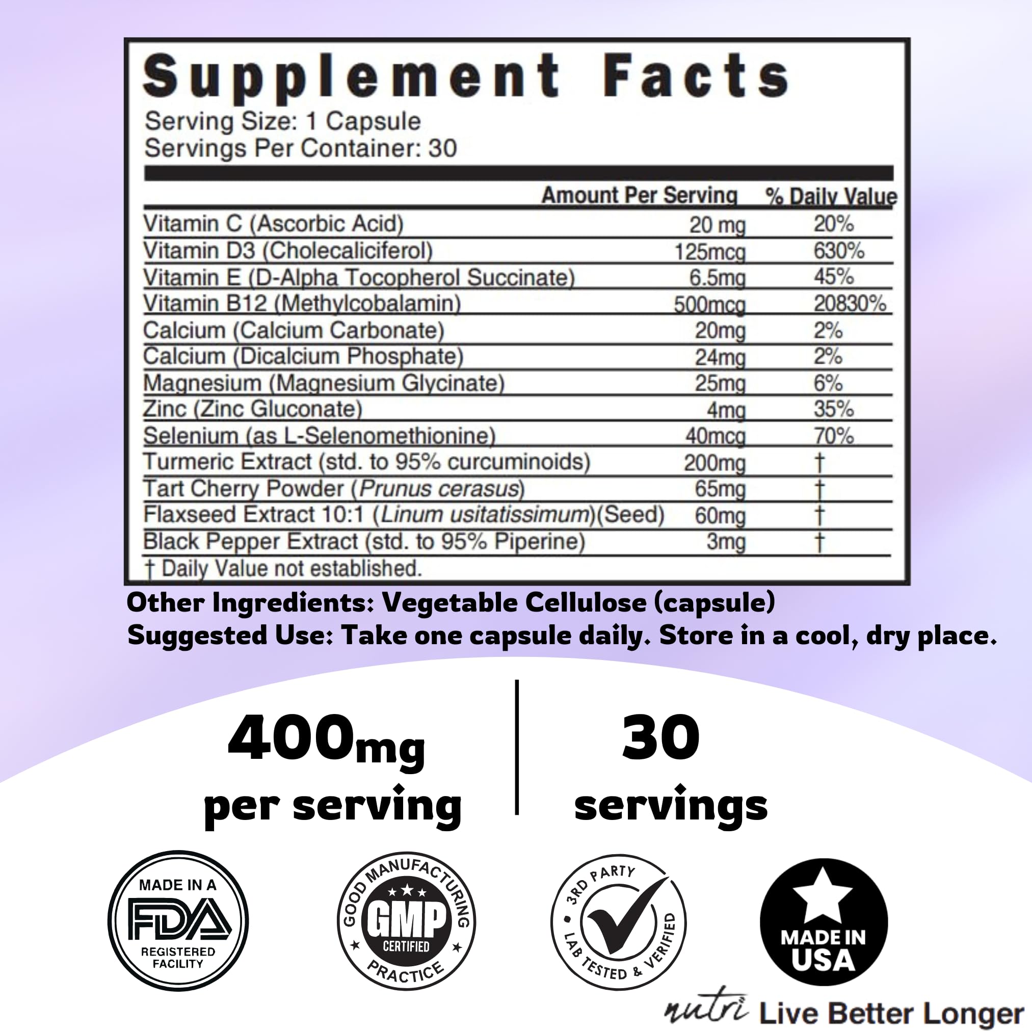 Nature's Fusions etiqueta con lista de ingredientes para transparencia y confianza