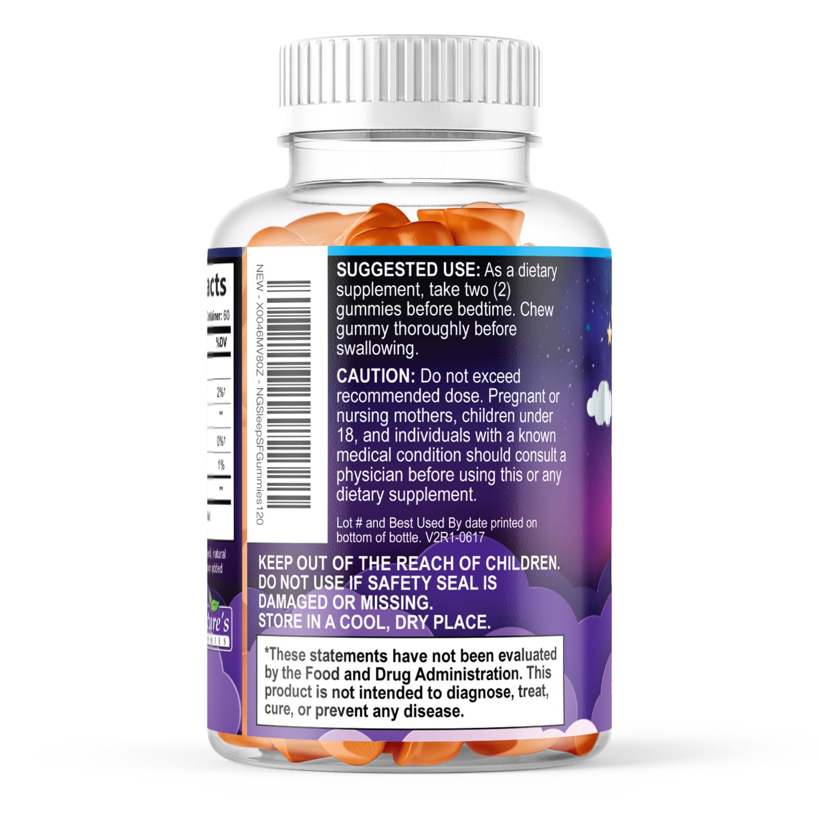 Nature's Gummies frasco en dormitorio nocturno mostrando uso y beneficio rutina