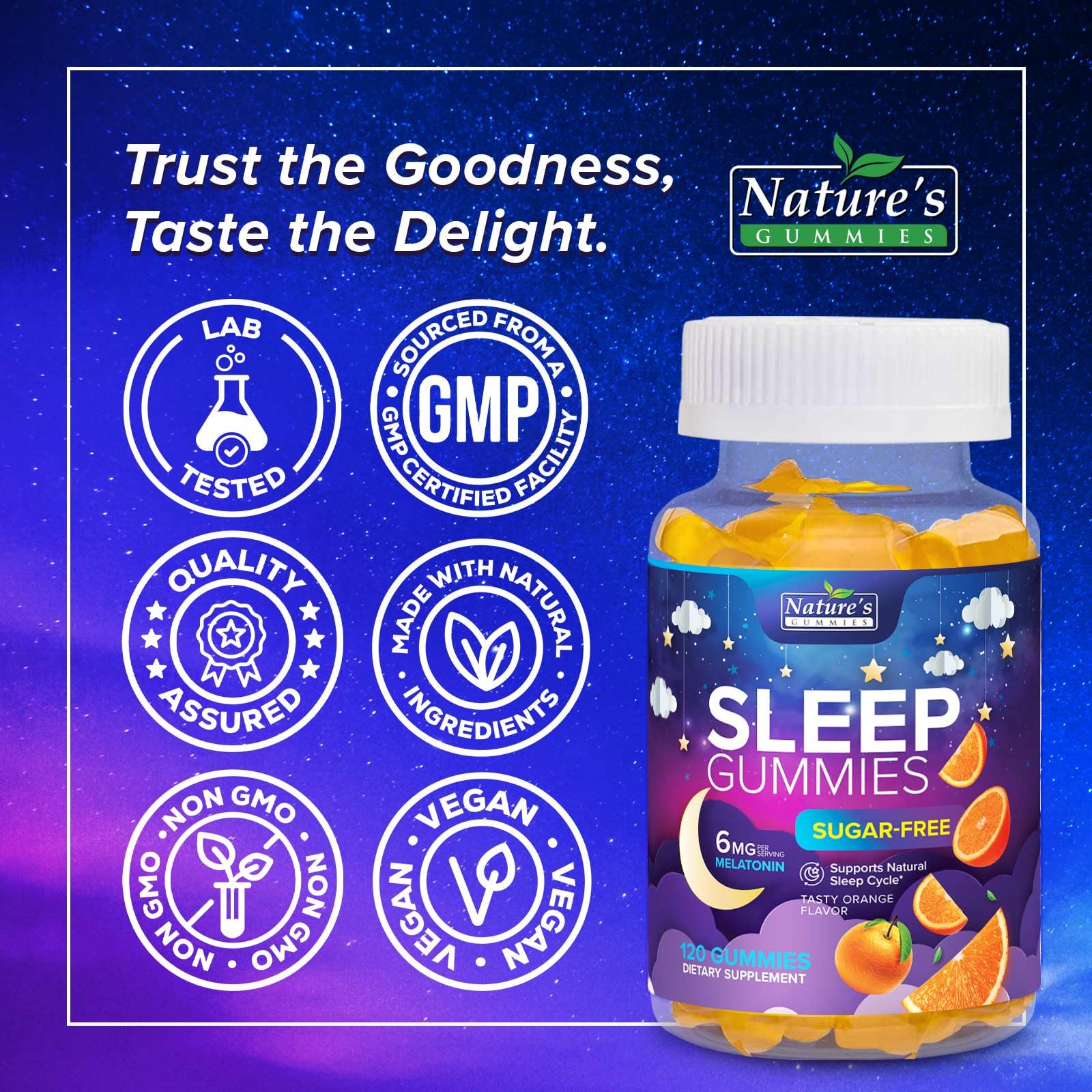 Nature's Gummies porción sobre mesa con gummies y beneficio toma práctica
