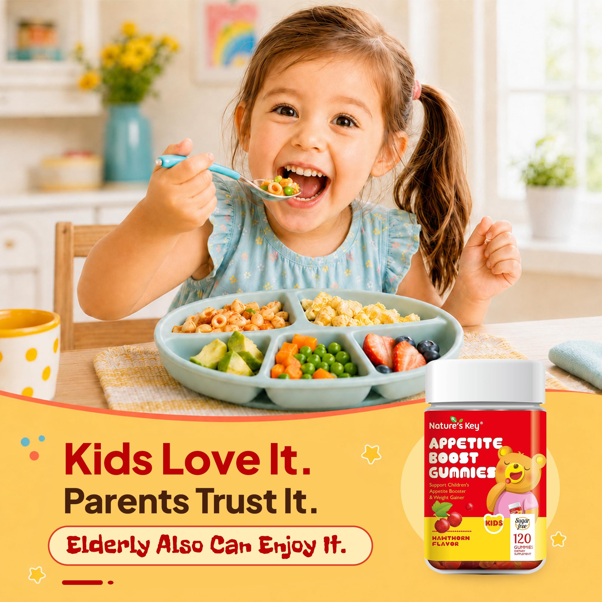 Nature's Key escena familiar con niños comiendo, apoyo a la rutina alimentaria