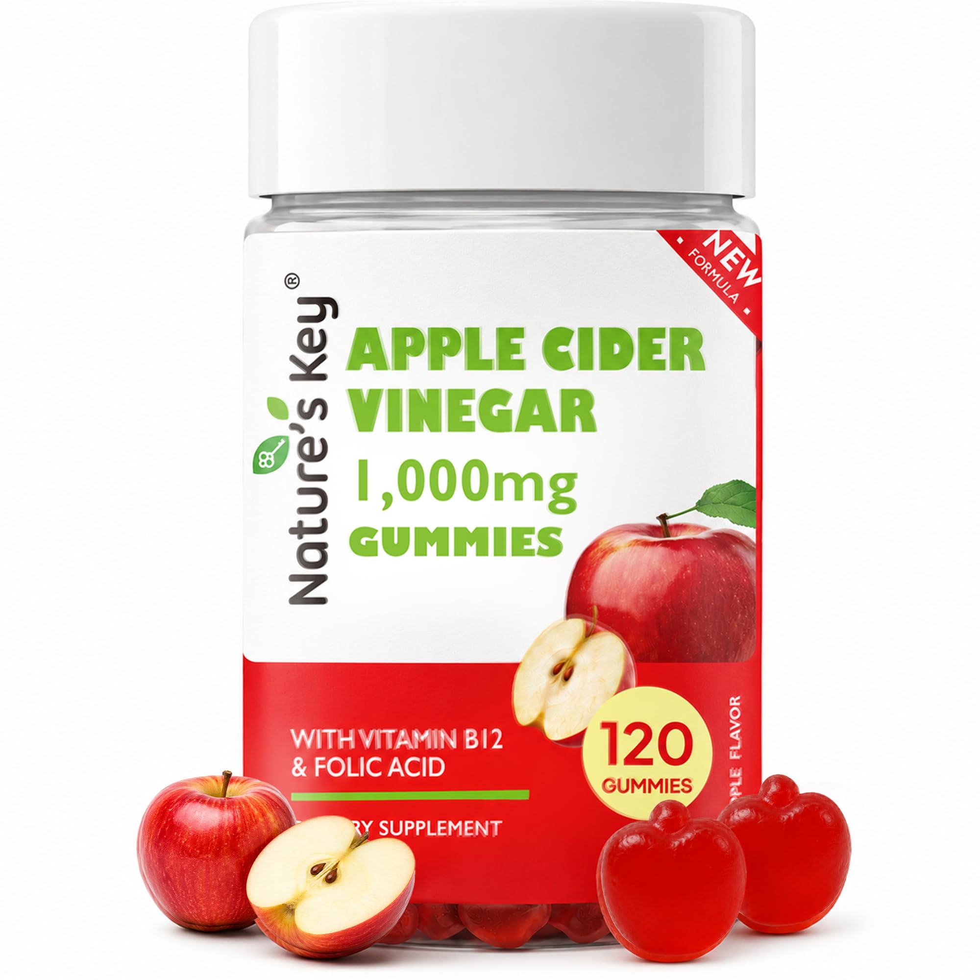 Nature's Key frasco frontal mostrando 120 gomitas y etiqueta informativa