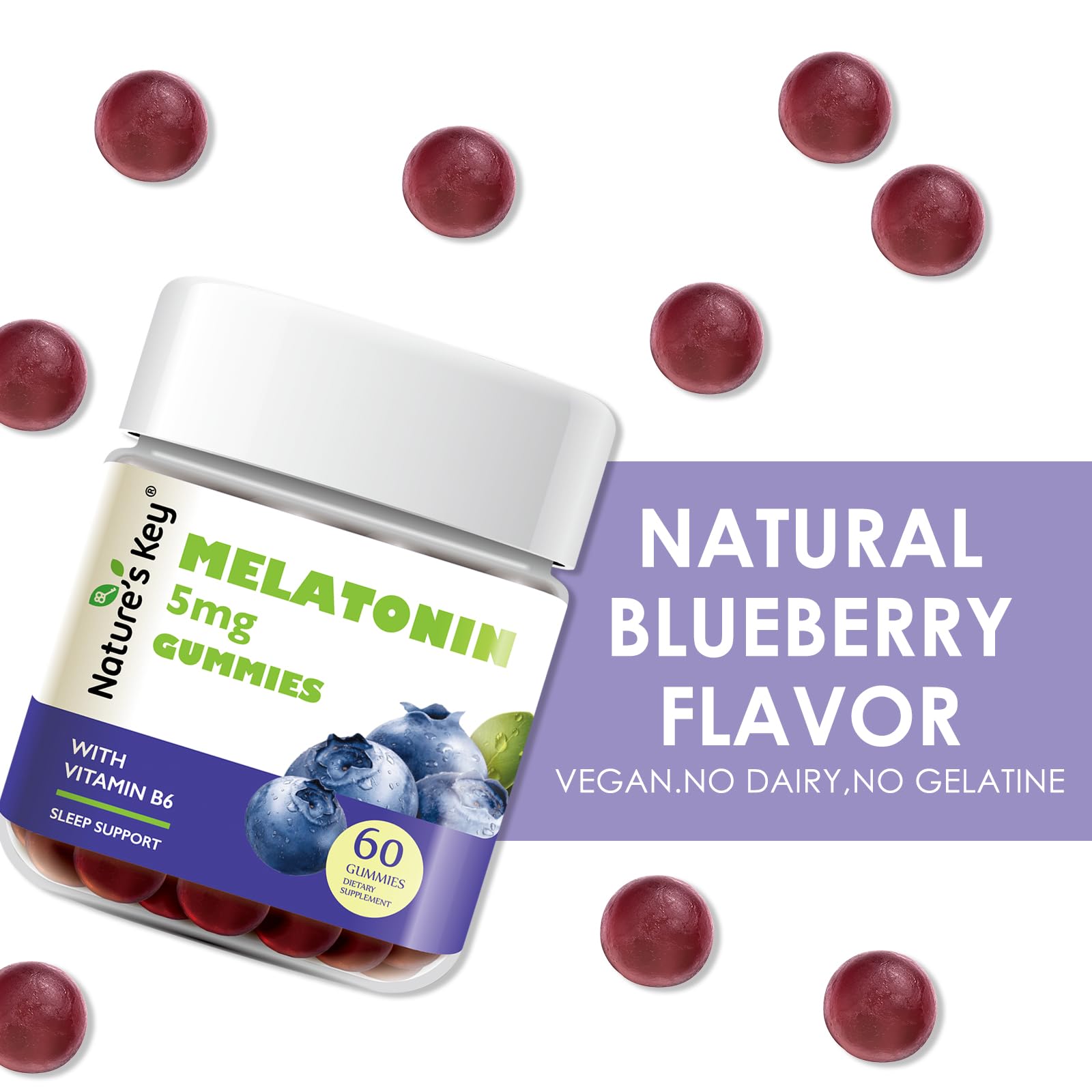 Nature's Key primer plano de gomita resaltando sabor arándano natural