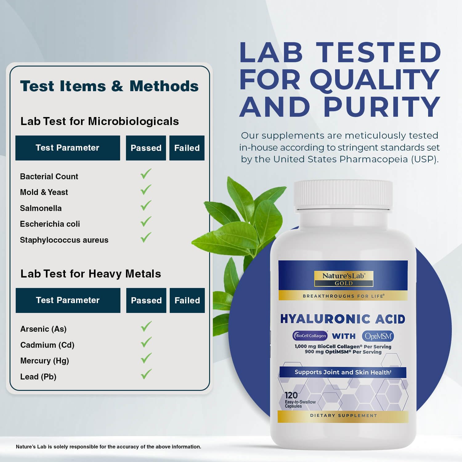 Nature's Lab cápsula en mano para comparar tamaño, beneficio dosificación práctica