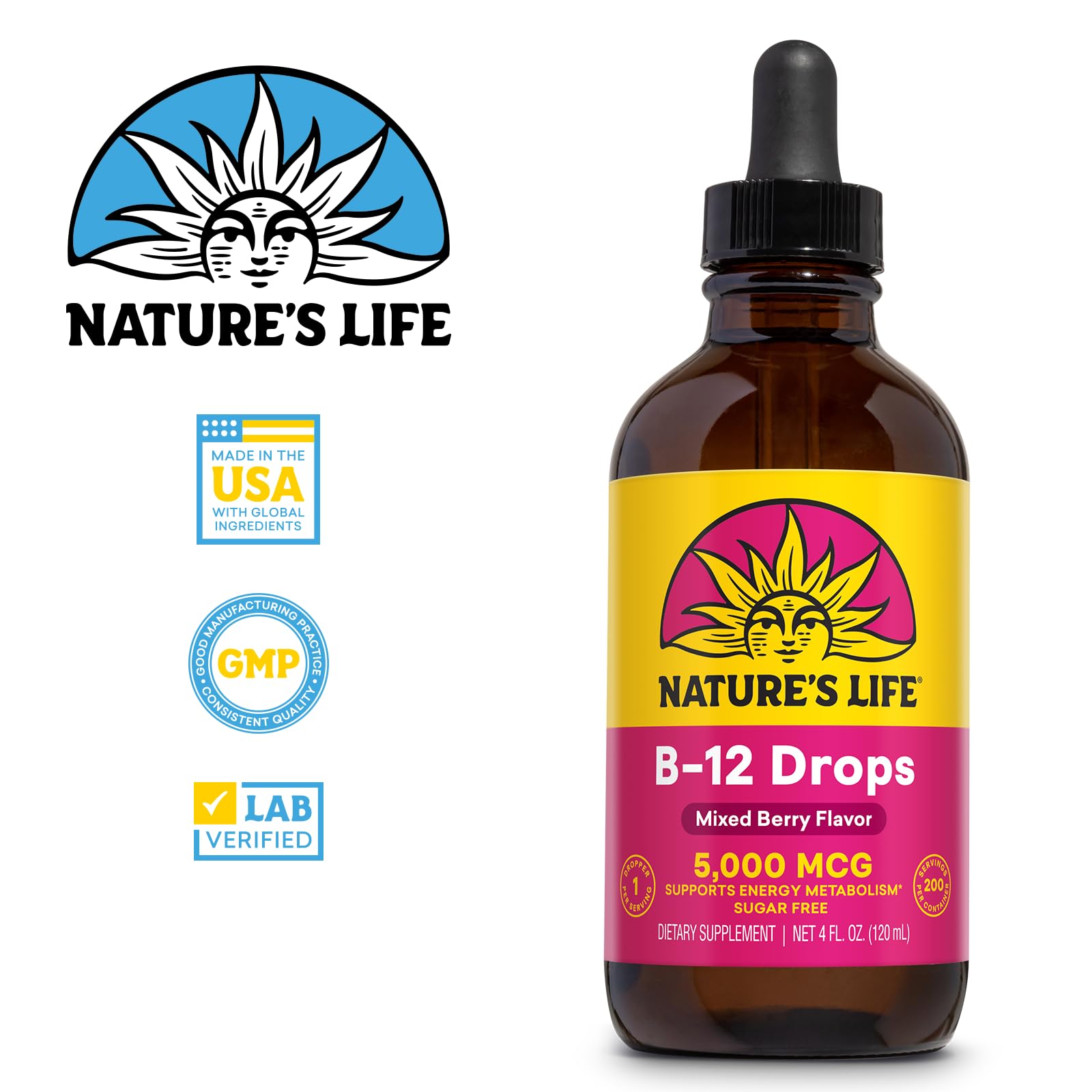 Nature's Life cuentagotas dispensando una gota, beneficio dosificación precisa