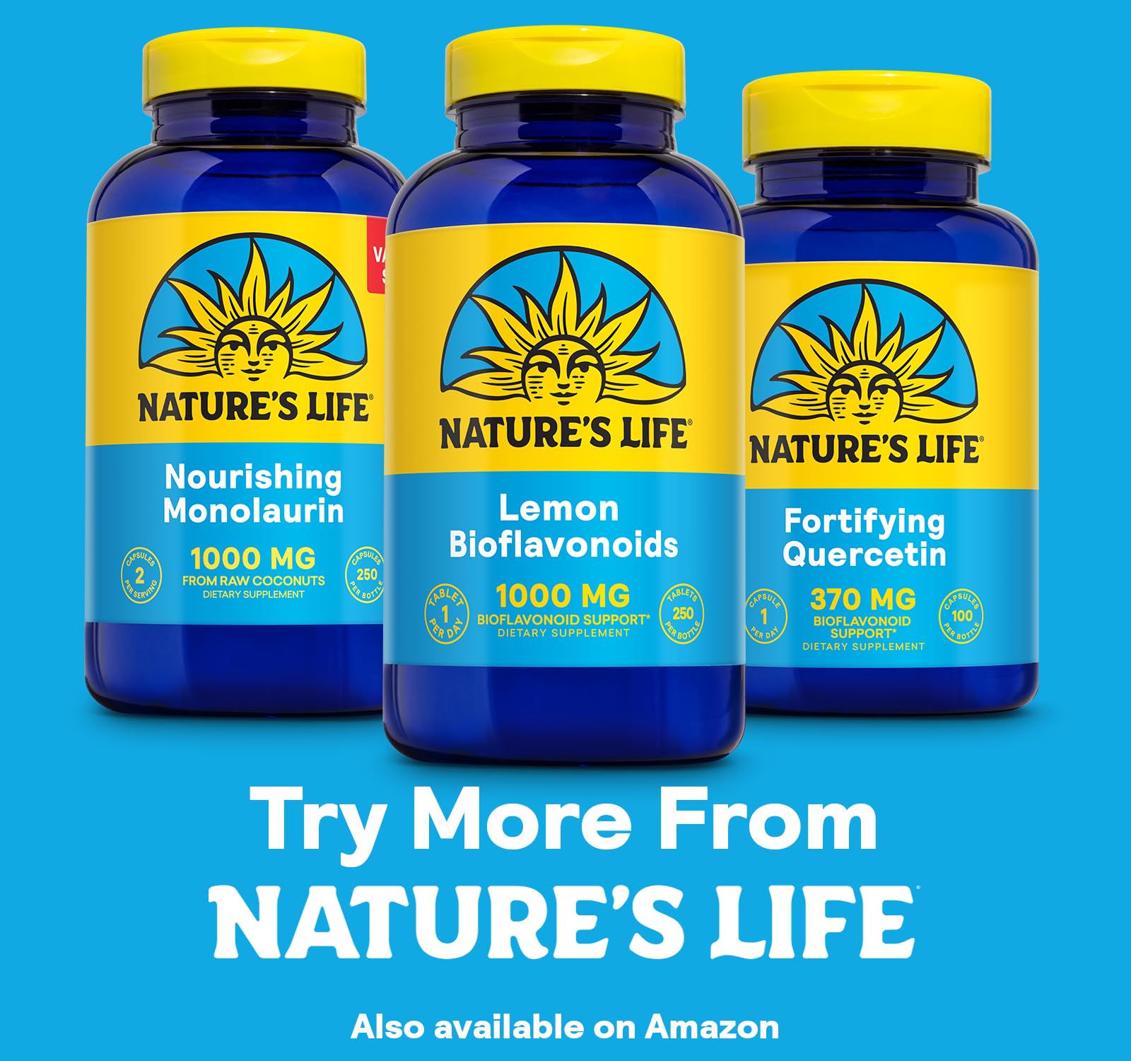 Nature's Life frasco sobre mesa con elementos saludables en ambiente lifestyle