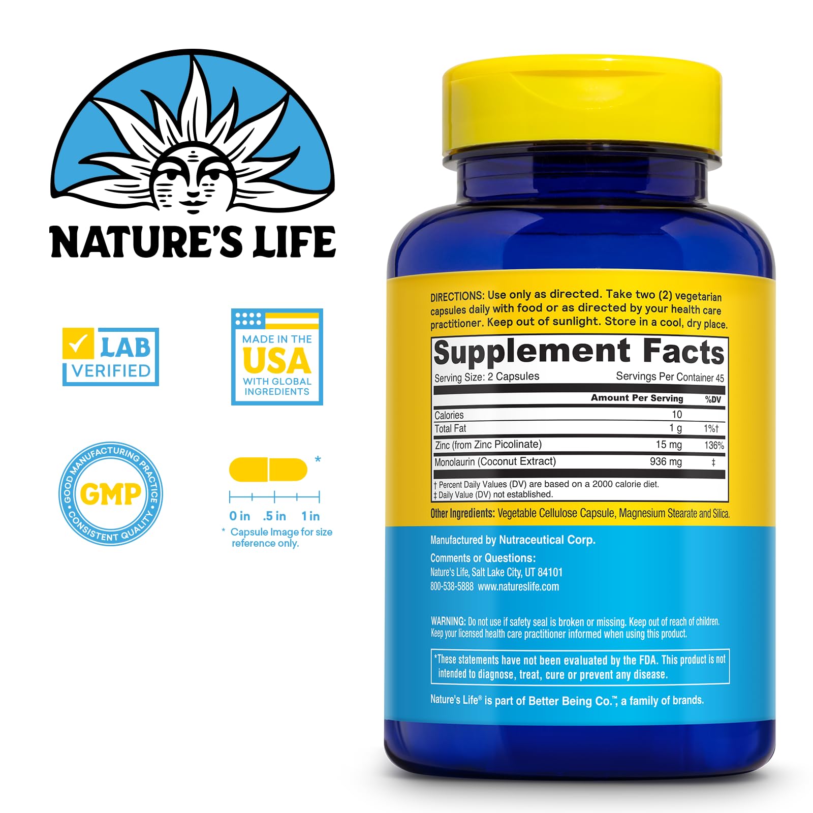 Nature's Life cápsula en mano para comparar tamaño y facilitar la dosificación