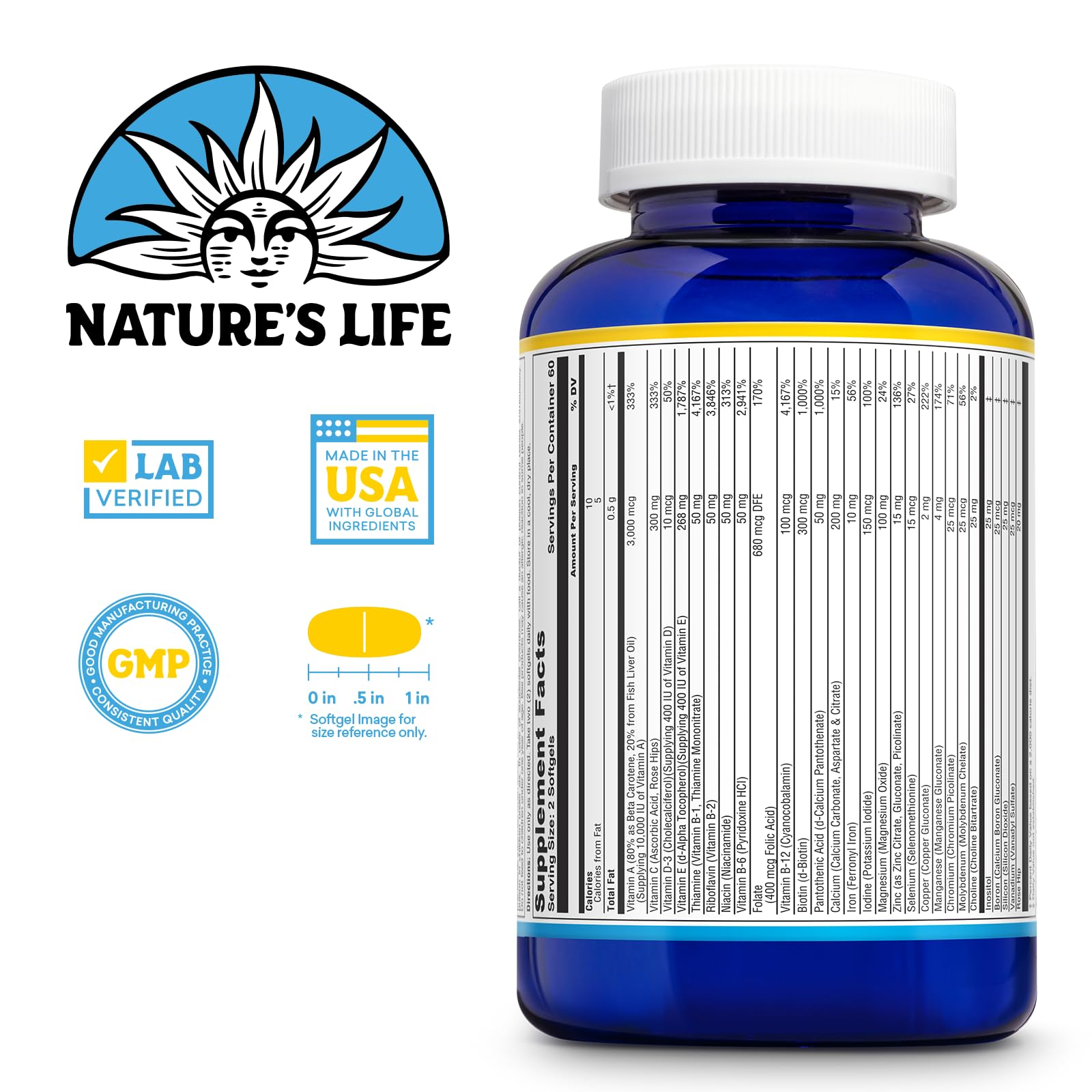 Nature's Life textura del softgel con brillo, sugiere calidad y conservación de nutrientes