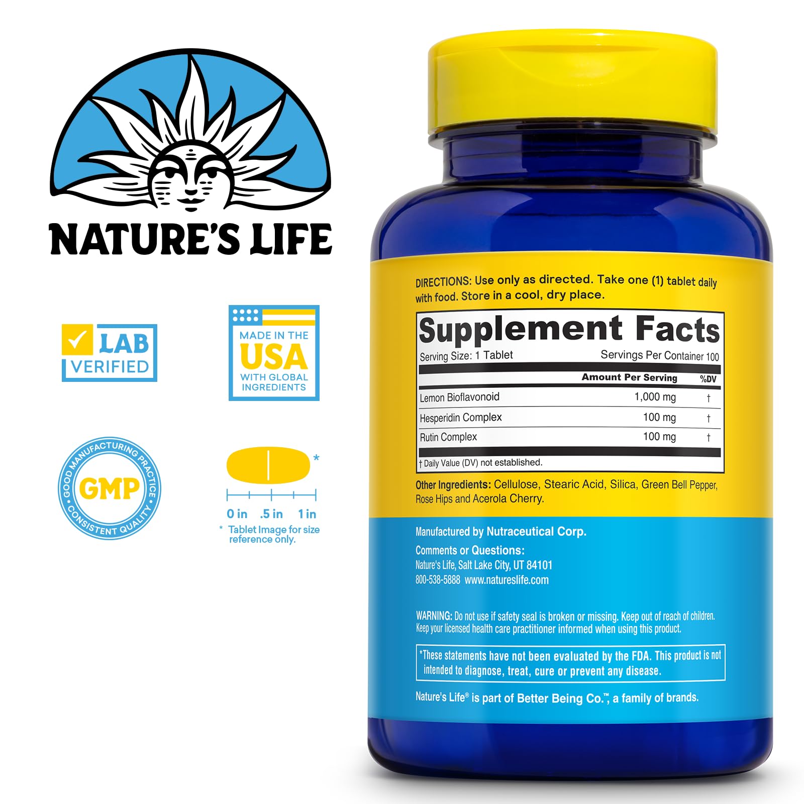 Nature's Life tabletas en mano para tamaño y facilidad de consumo