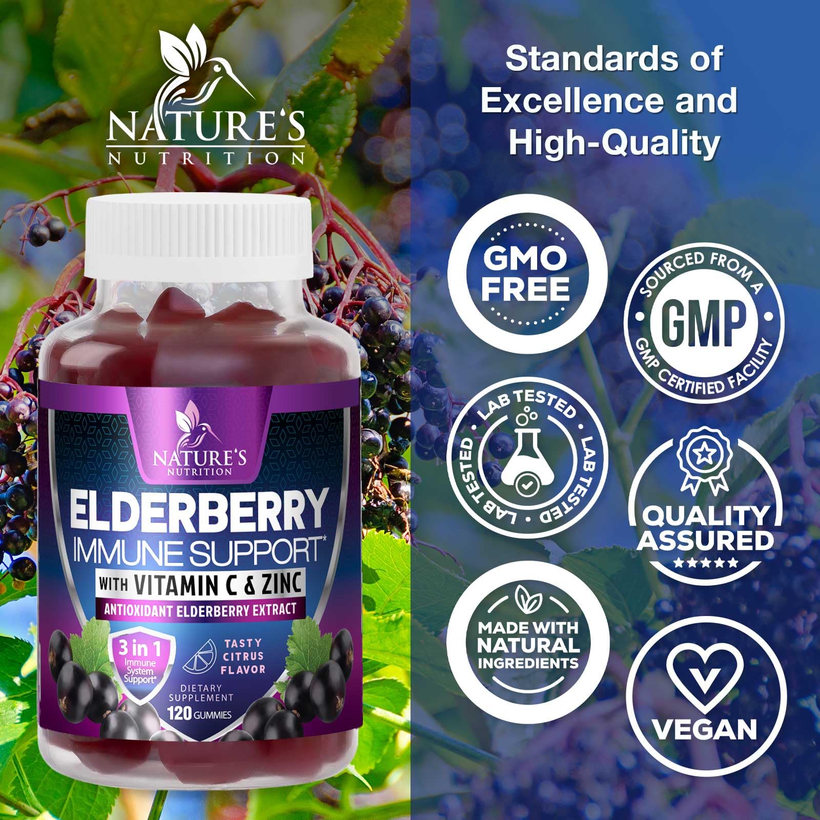 Nature's Nutrition interior del tarro con 120 gomitas para suministro prolongado