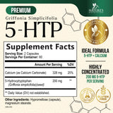 Nature's Nutrition etiqueta detalle con información de 5‑HTP y potencia 200 mg