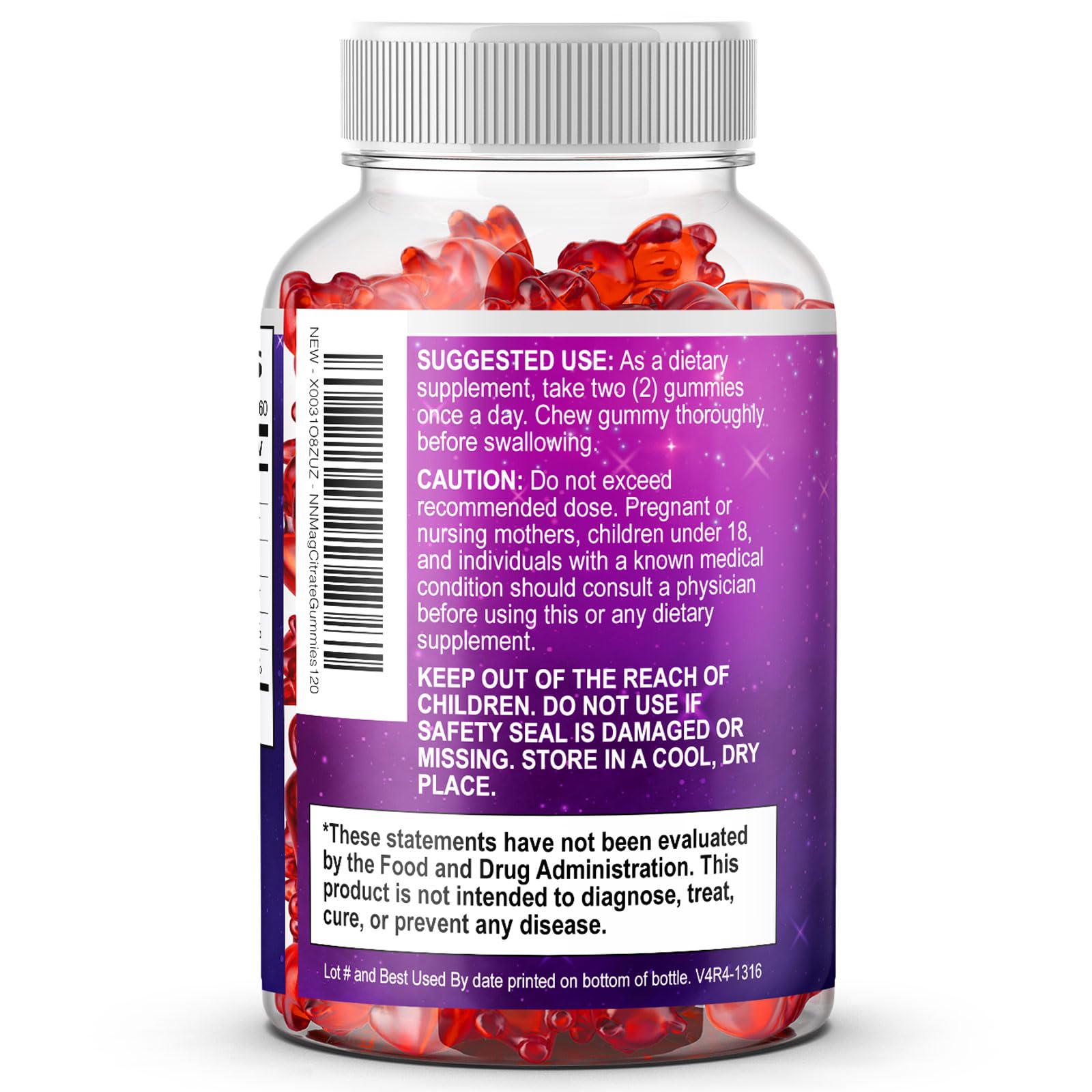 Nature's Nutrition frasco abierto que muestra el cierre para conservar frescura