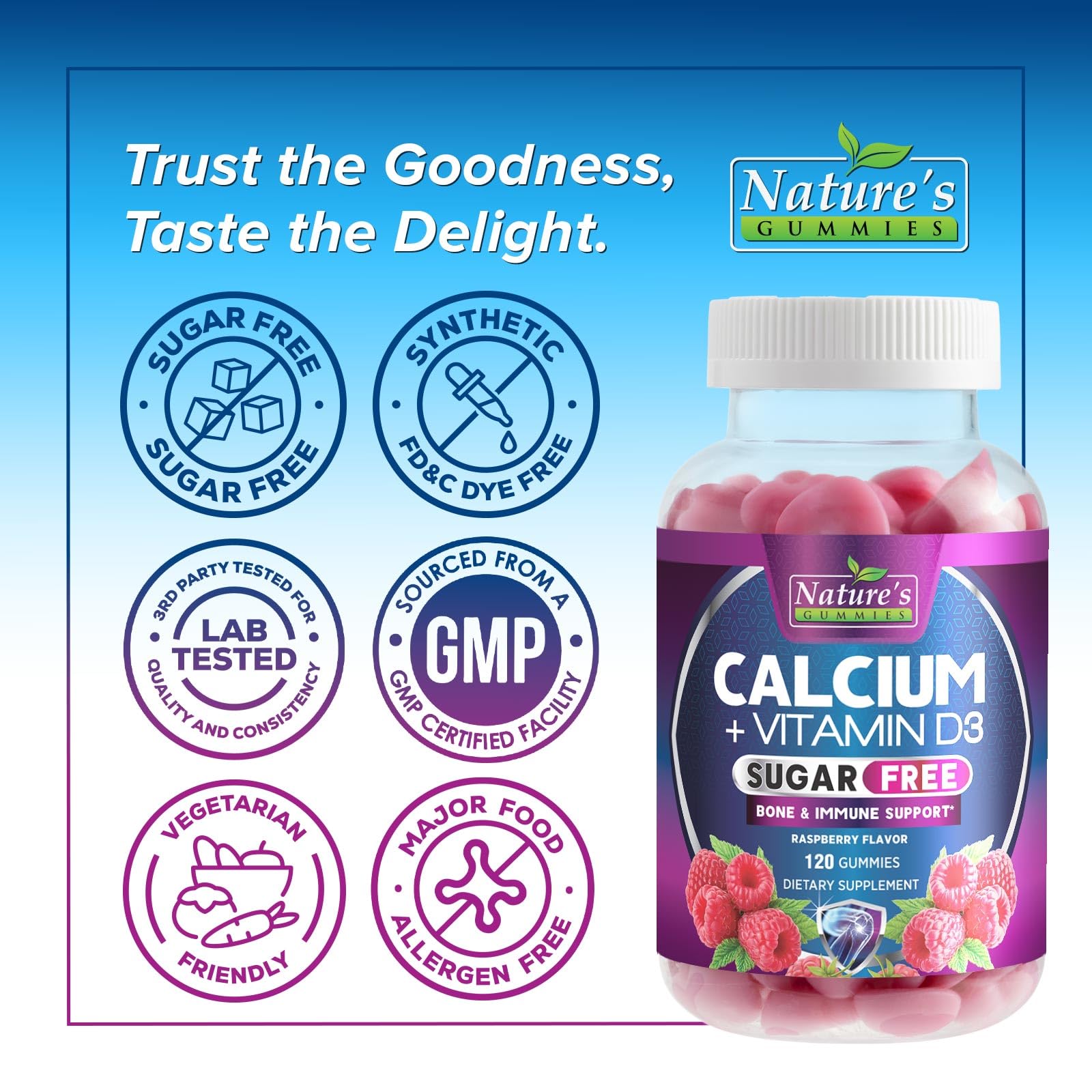 Nature's Nutrition bote abierto con gominolas, beneficio acceso rápido al suplemento