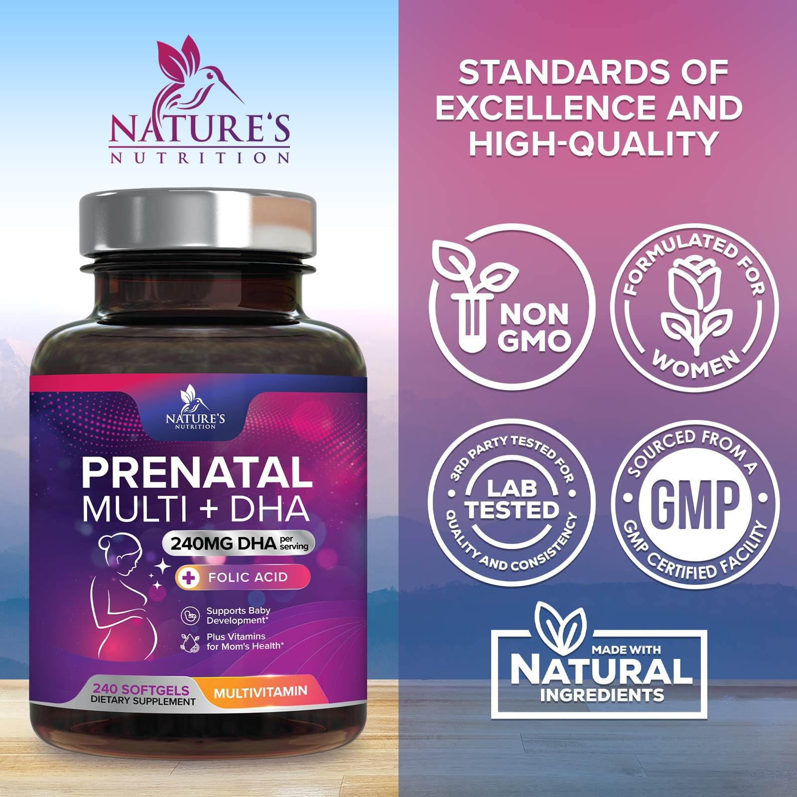 Nature's Nutrition bote abierto con softgels para suministro prolongado
