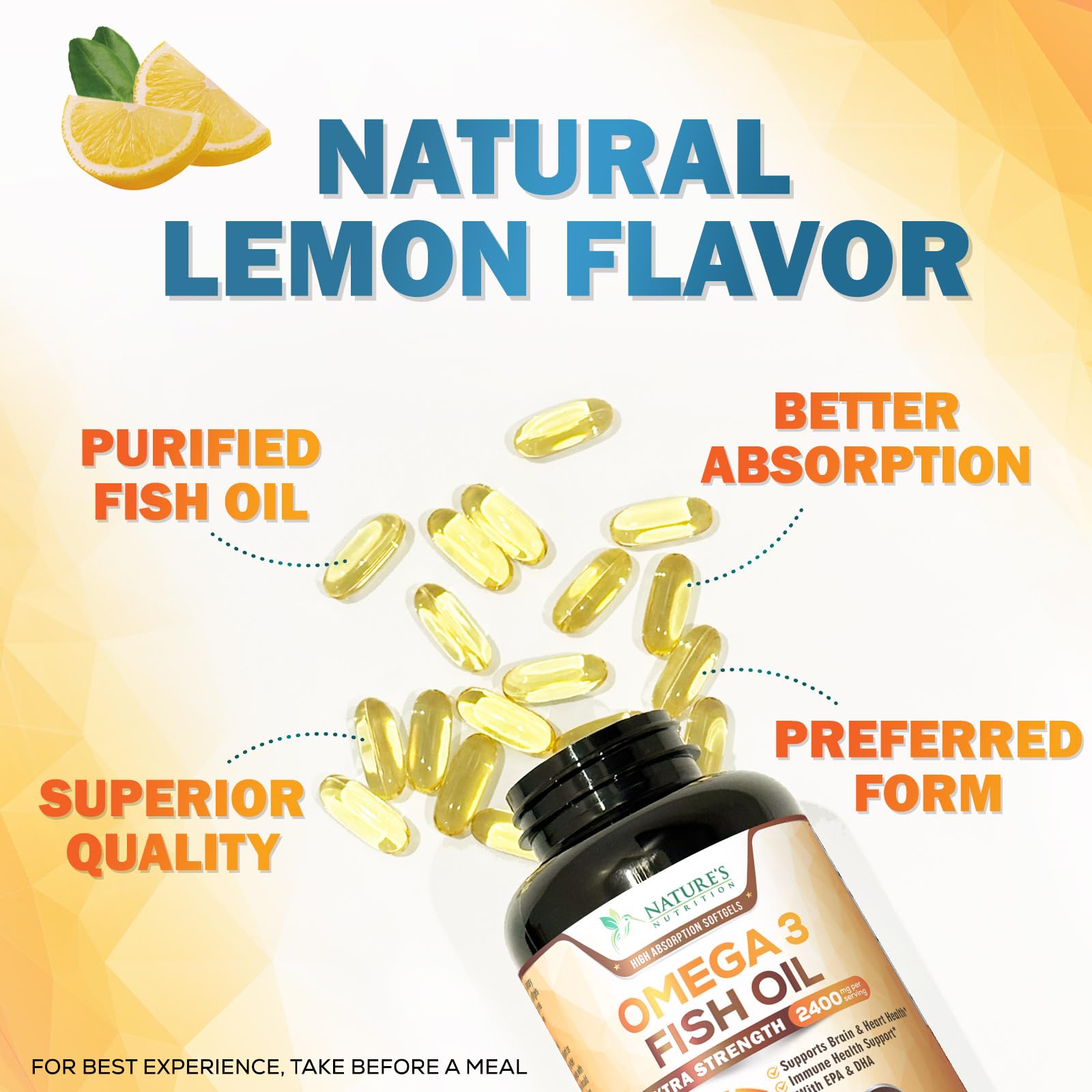 Nature's Nutrition frasco abierto con cápsulas esparcidas para presentación