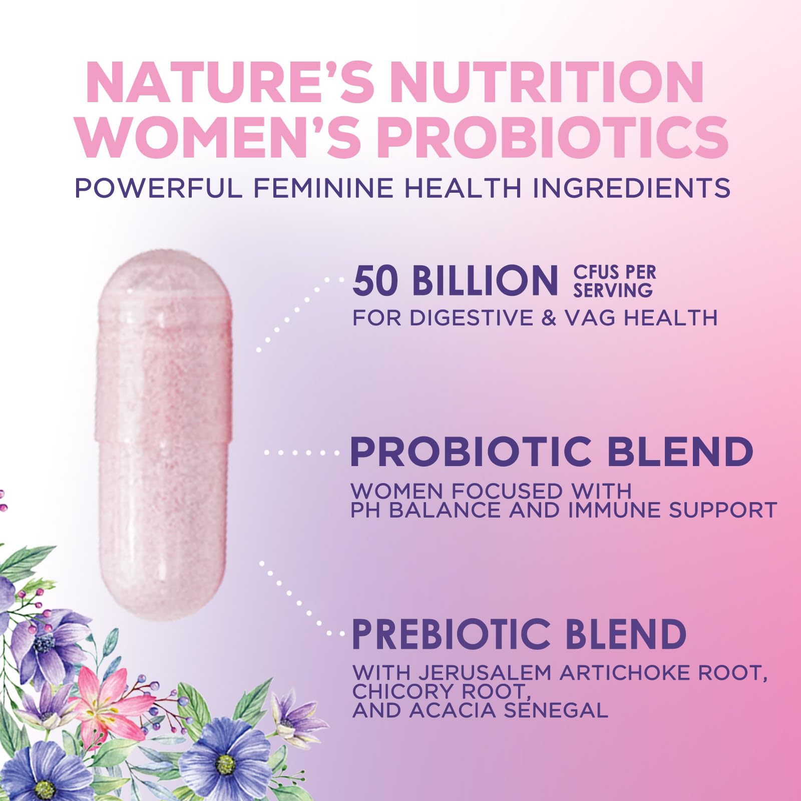 Nature's Nutrition cápsulas dentro de la caja abierta mostrando cantidad real