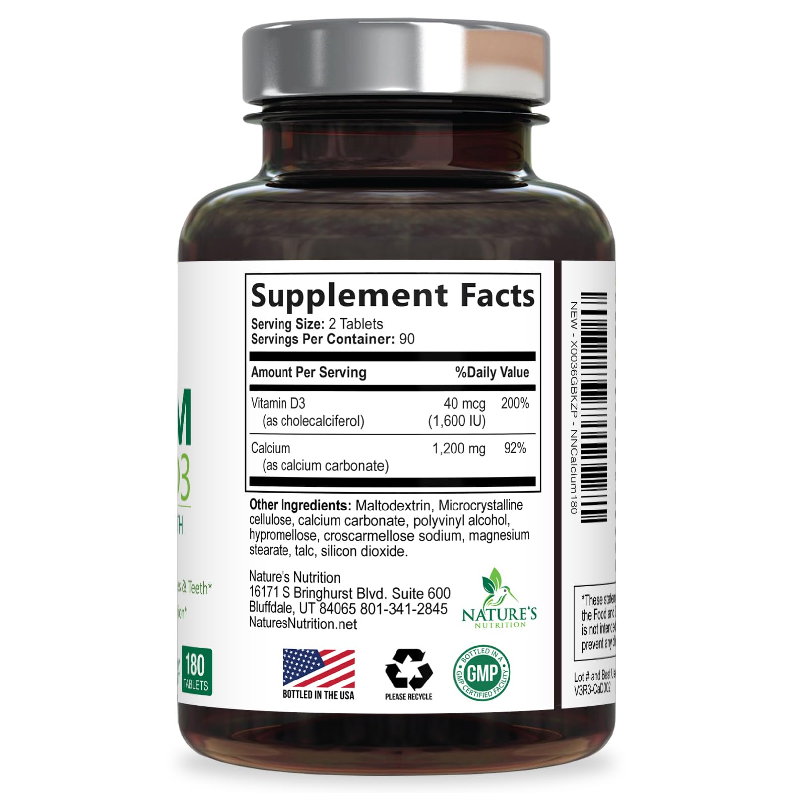 Nature's Nutrition sello GMP en etiqueta para resaltar control de calidad