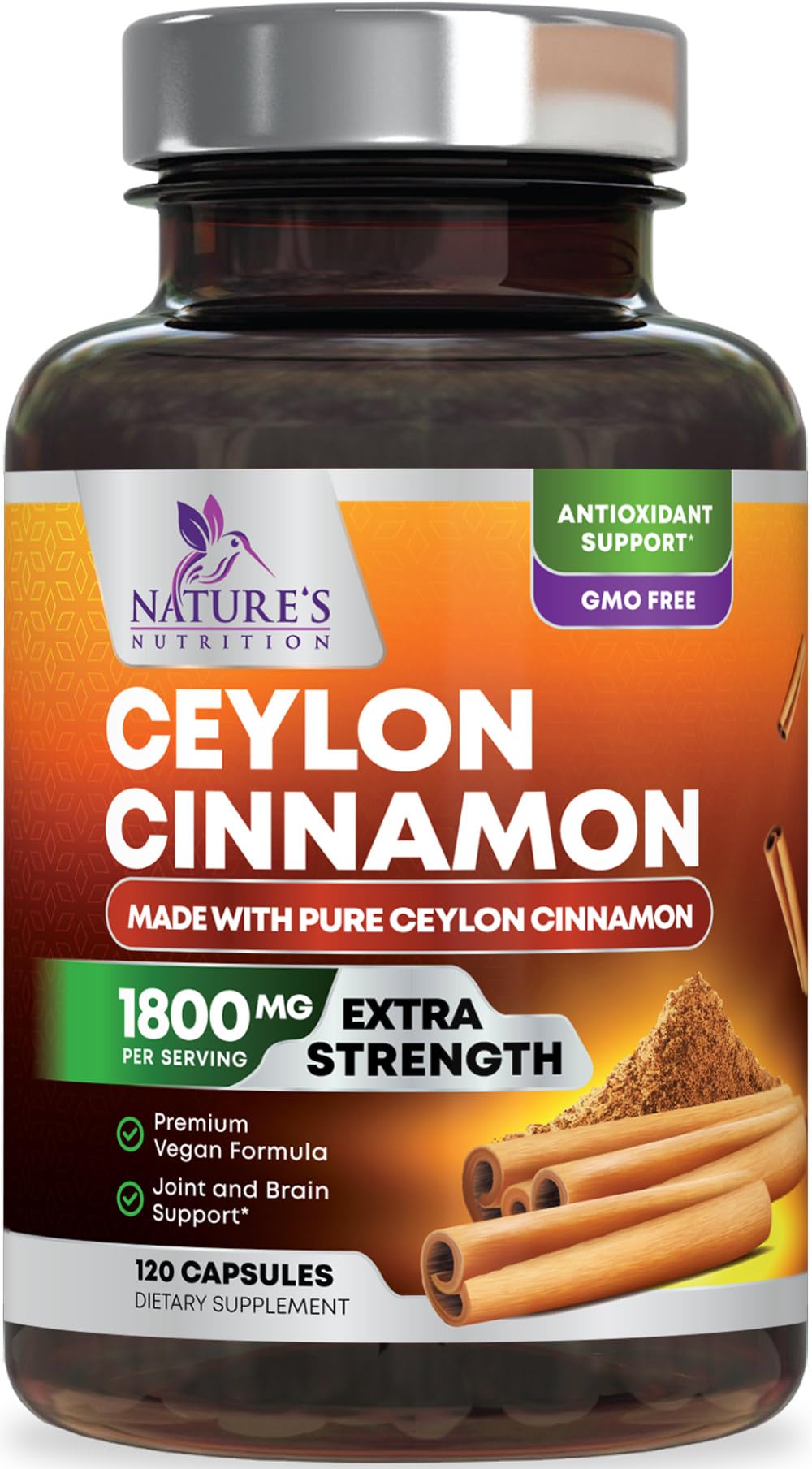 Nature's Nutrition frasco frontal mostrando 120 cápsulas y etiqueta orgánica