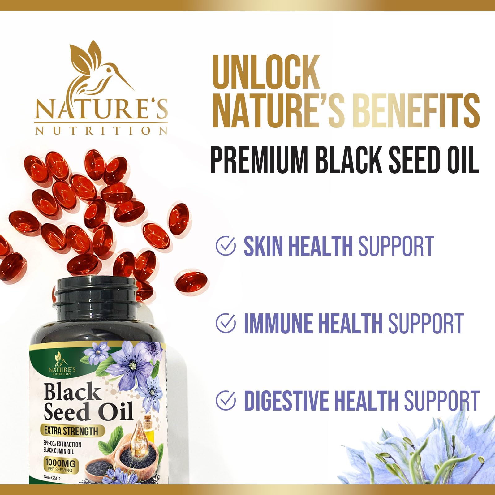 Nature's Nutrition cápsula junto a una moneda para comparar tamaño