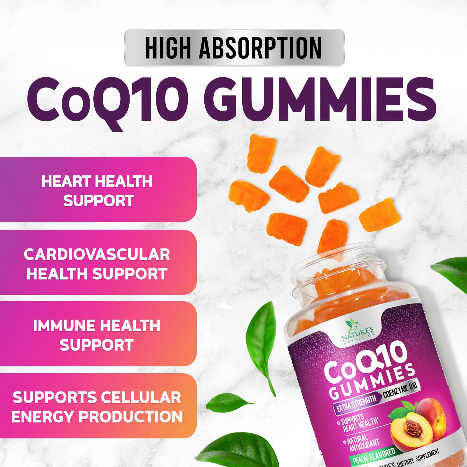 Nature's Nutrition gominolas con aroma a durazno representando sabor natural