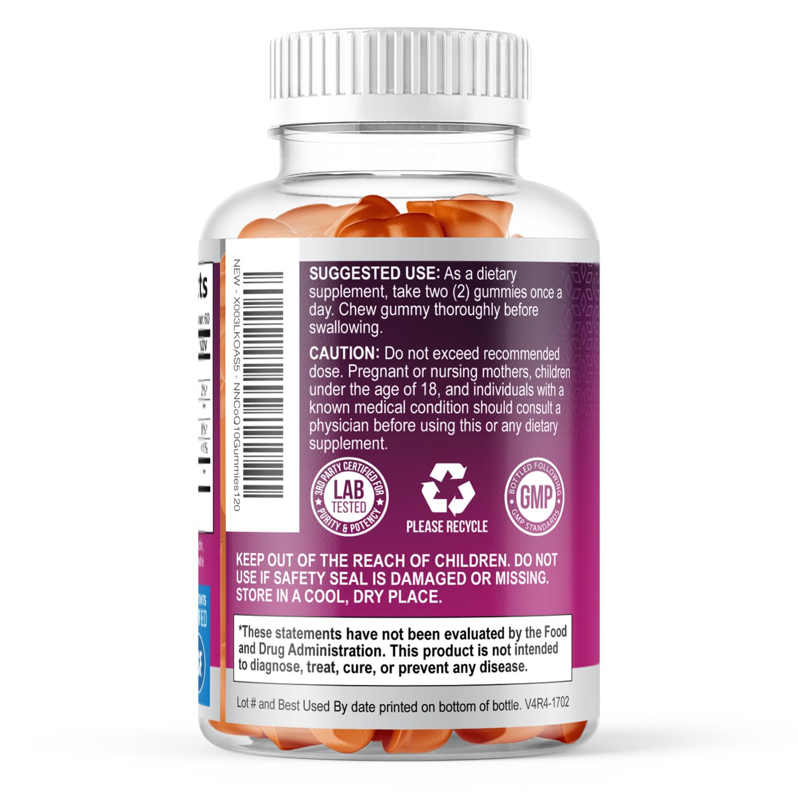 Nature's Nutrition frasco abierto con gominolas expuestas, acceso rápido