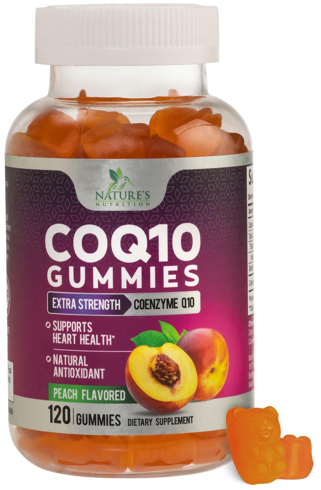Nature's Nutrition frasco delante mostrando gominolas y dosis clara