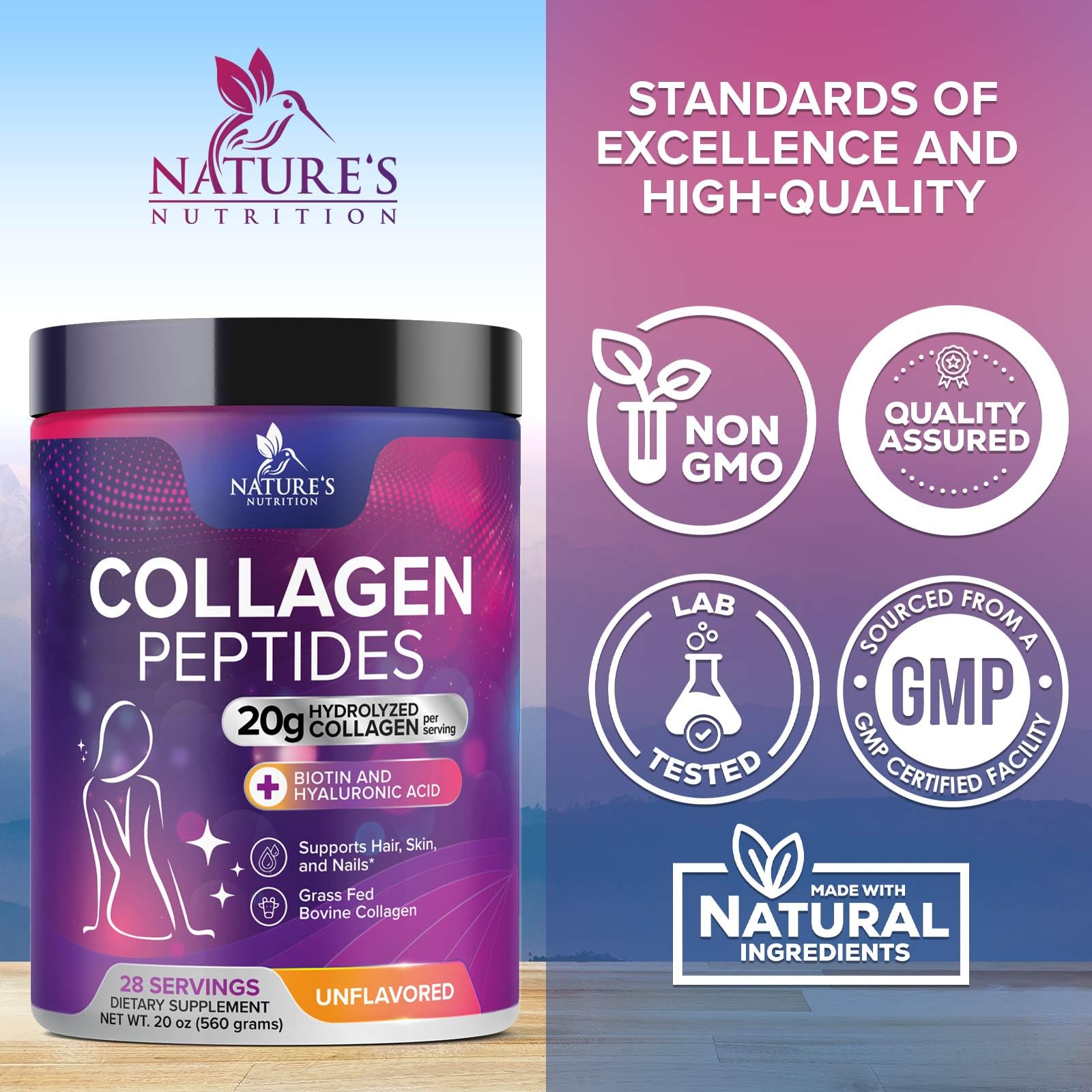 Nature's Nutrition cuchara medidora con porción de colágeno lista