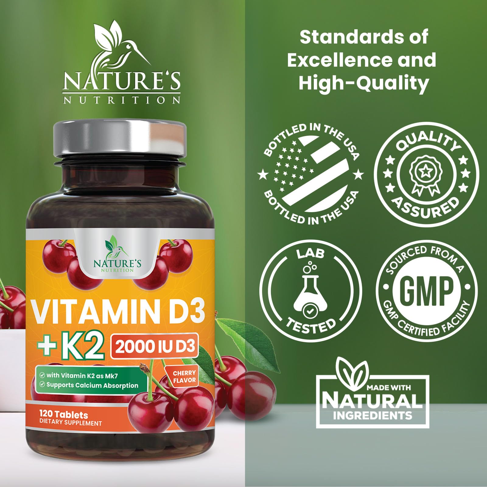 Nature's Nutrition tarro abierto con tabletas visibles para suministro prolongado