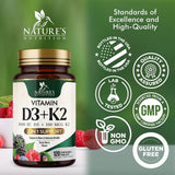Nature's Nutrition etiqueta nutricional clara con dosificación de D3 y K2