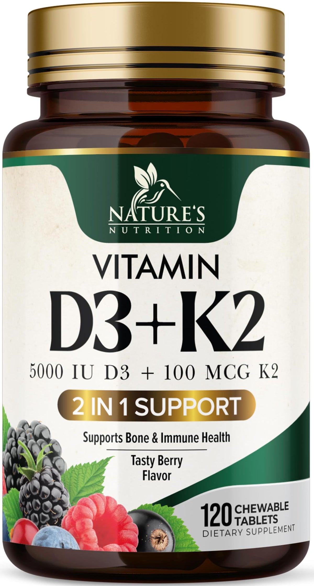 Nature's Nutrition frasco frontal muestra el suplemento y beneficio práctico