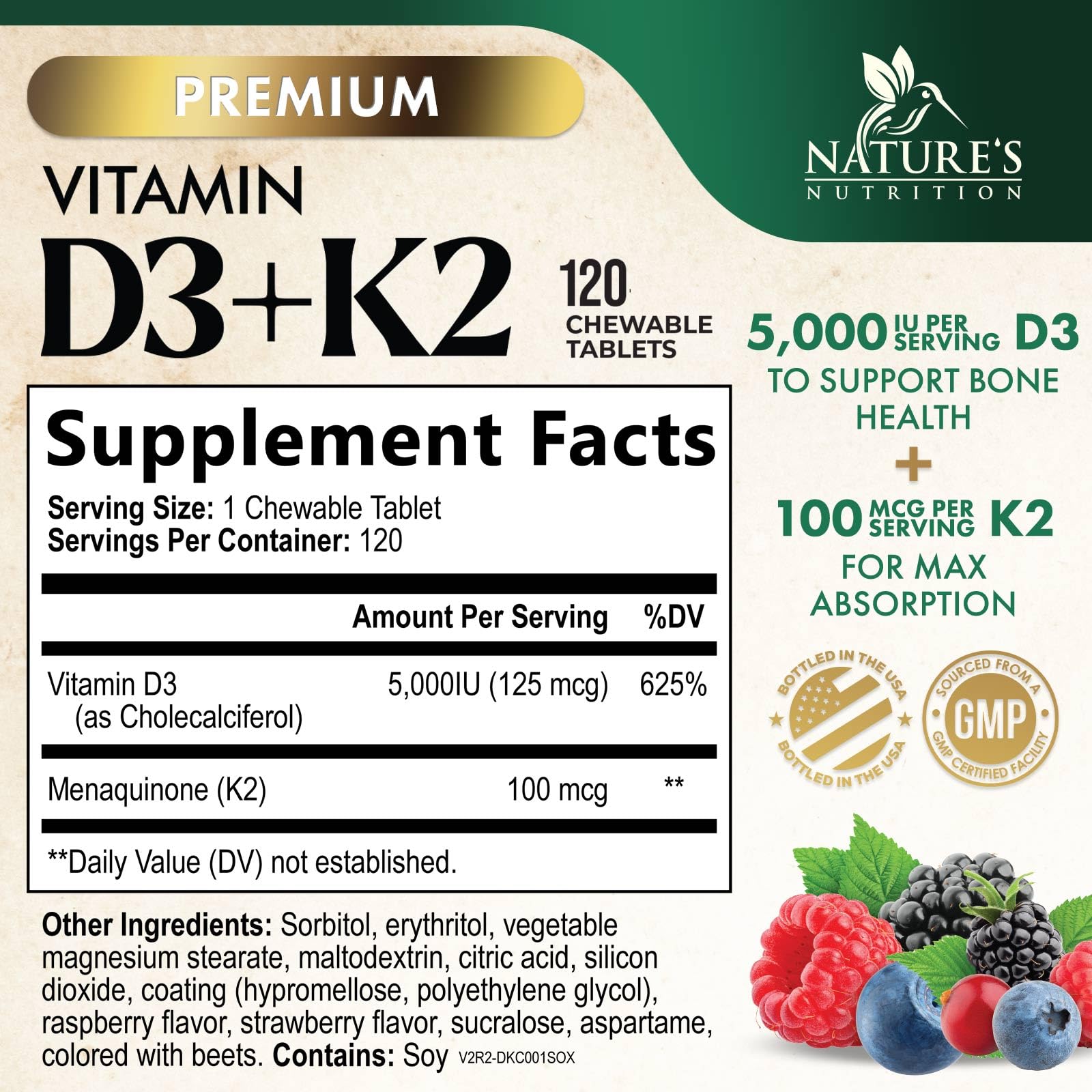 Nature's Nutrition primer plano de tabletas masticables con textura visible y conveniencia