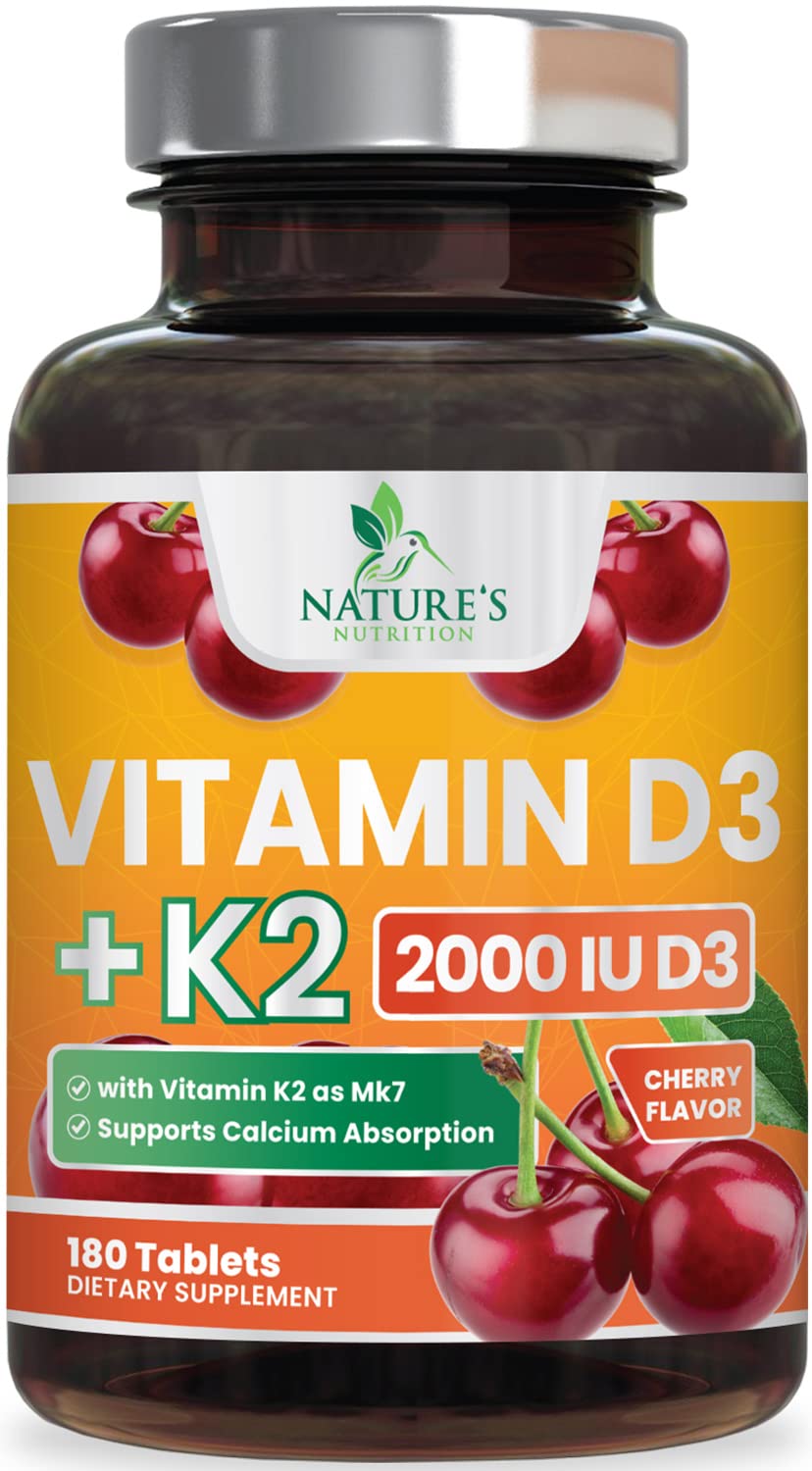 Nature's Nutrition envase frontal mostrando D3 K2 y beneficio óseo