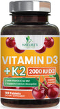 Nature's Nutrition envase frontal mostrando D3 K2 y beneficio óseo