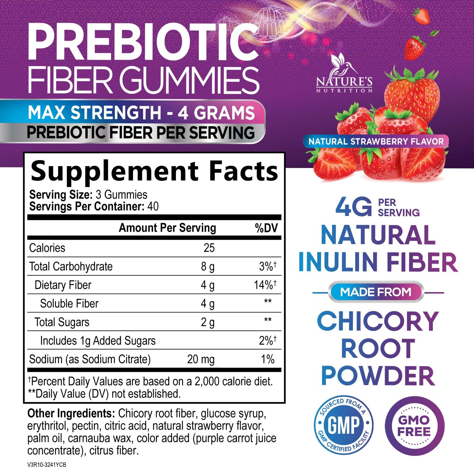 Nature's Nutrition etiqueta con ingredientes y beneficios legibles