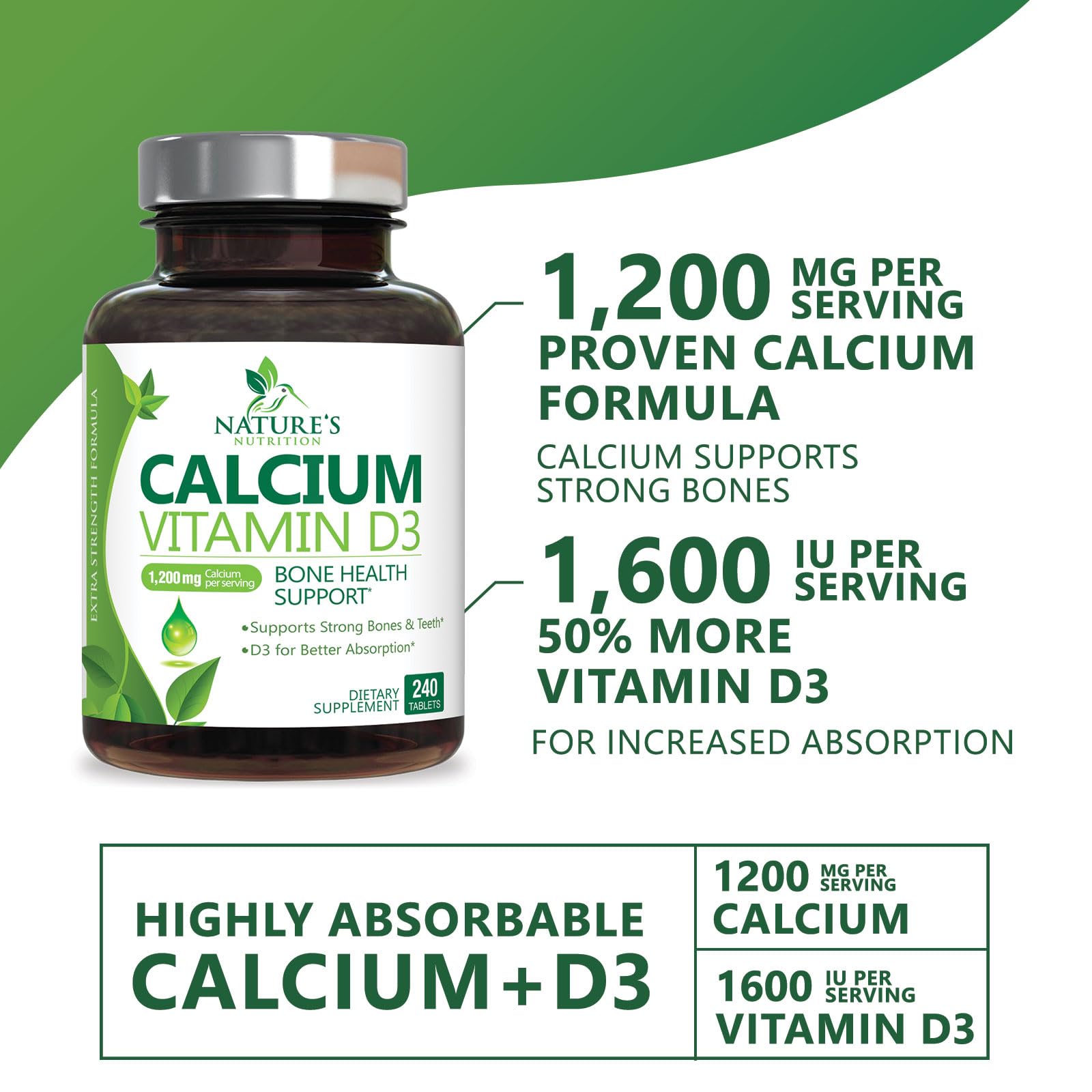 Nature's Nutrition detalle de etiqueta con información de calcio y D3