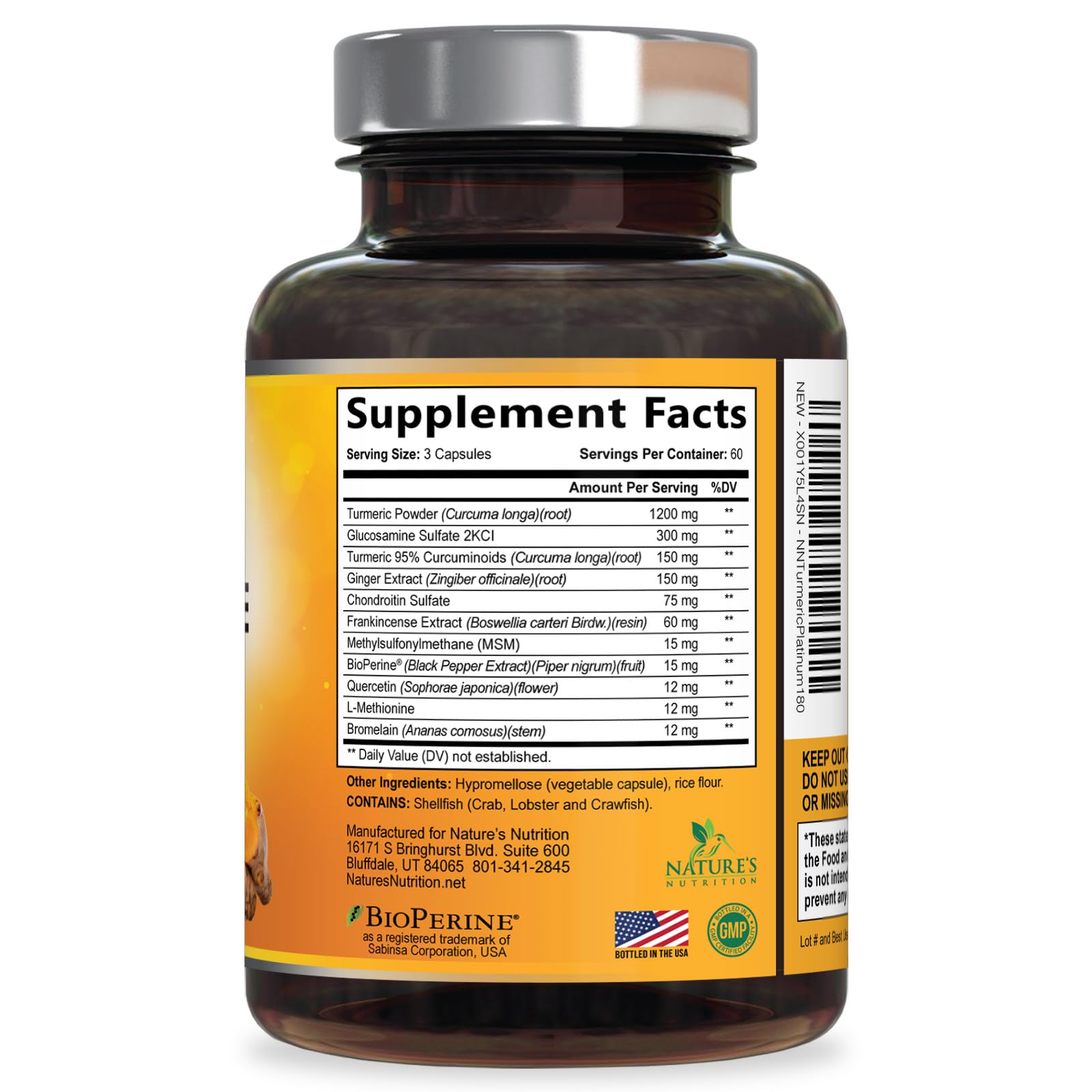 Nature's Nutrition empaque con sellos GMP y fabricación en Estados Unidos