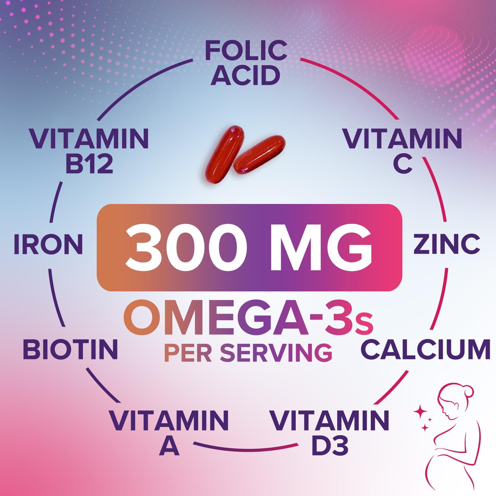 Nature's Nutrition softgel en la mano de una mujer para escala y uso