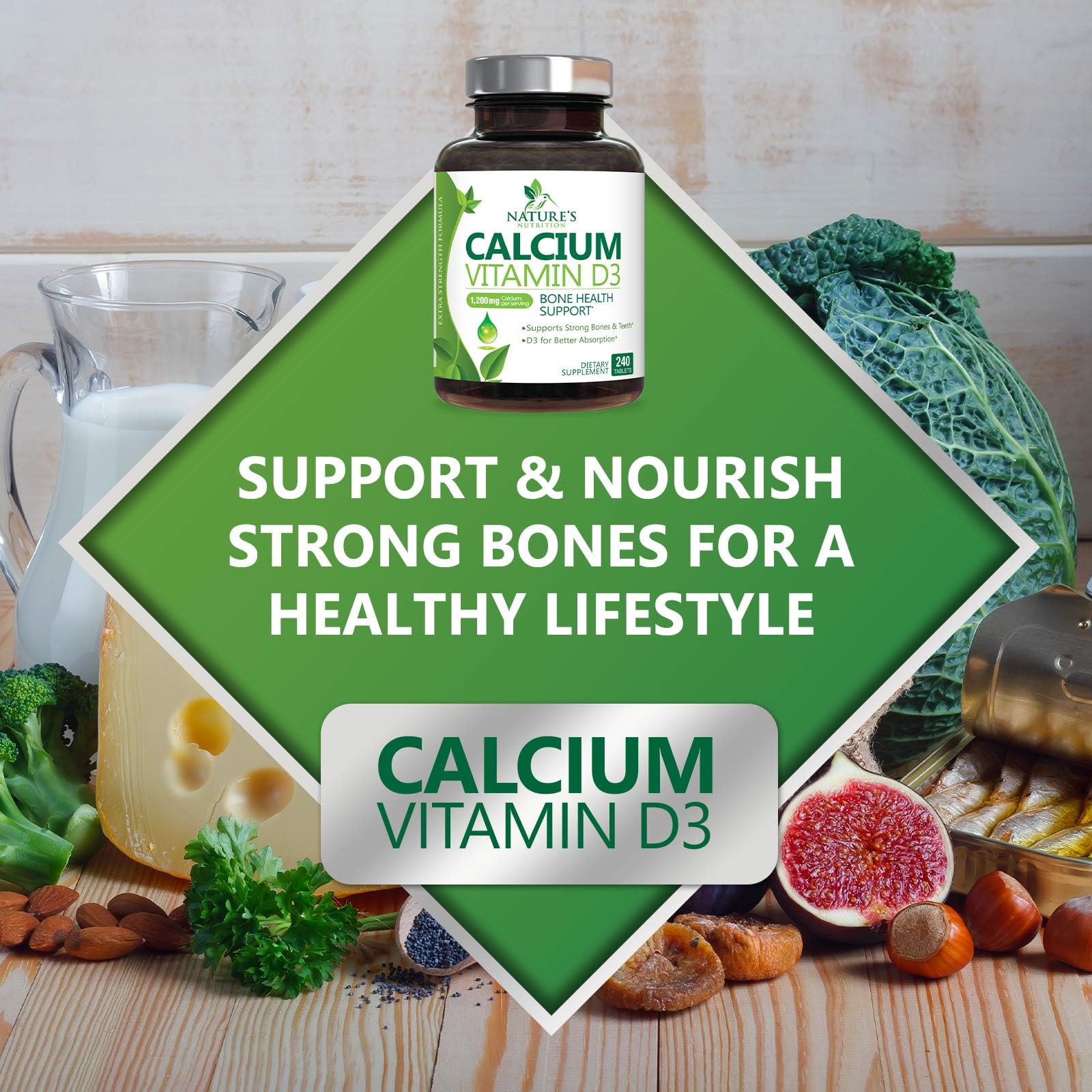 Nature's Nutrition suplemento en uso por hombre para soporte óseo
