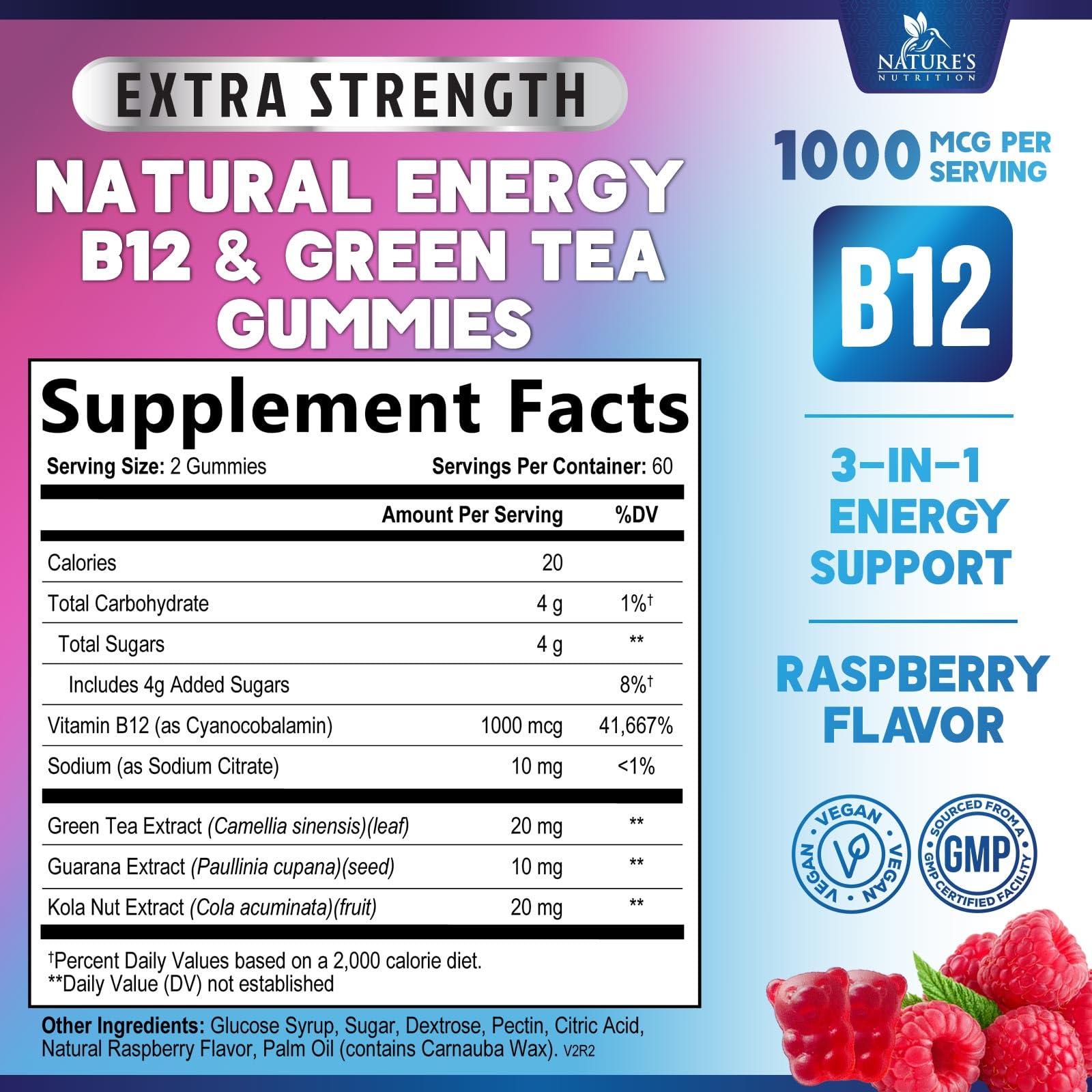 Nature's Nutrition primer plano textura de gominola para sabor berry y masticabilidad