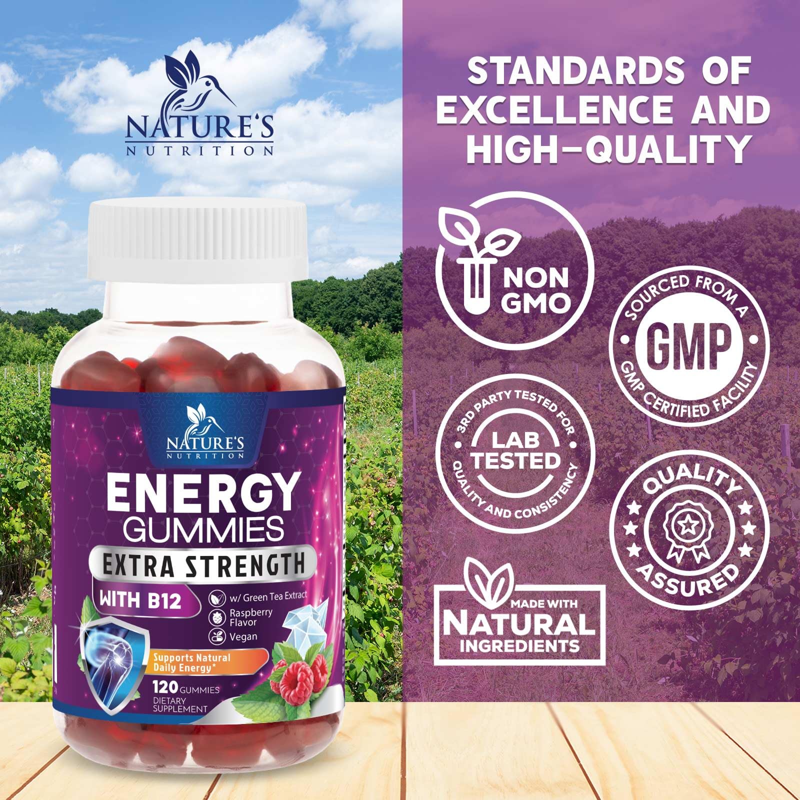 Nature's Nutrition envase abierto con gominolas visibles para llevar al gimnasio