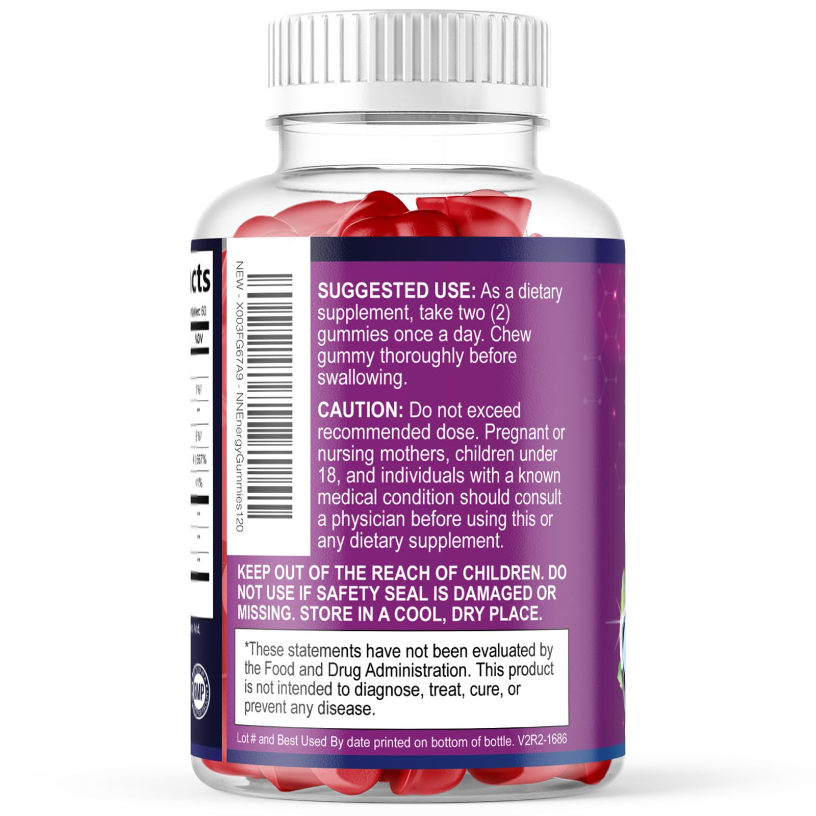 Nature's Nutrition etiqueta nutricional mostrando vitamina B12 y cafeína natural